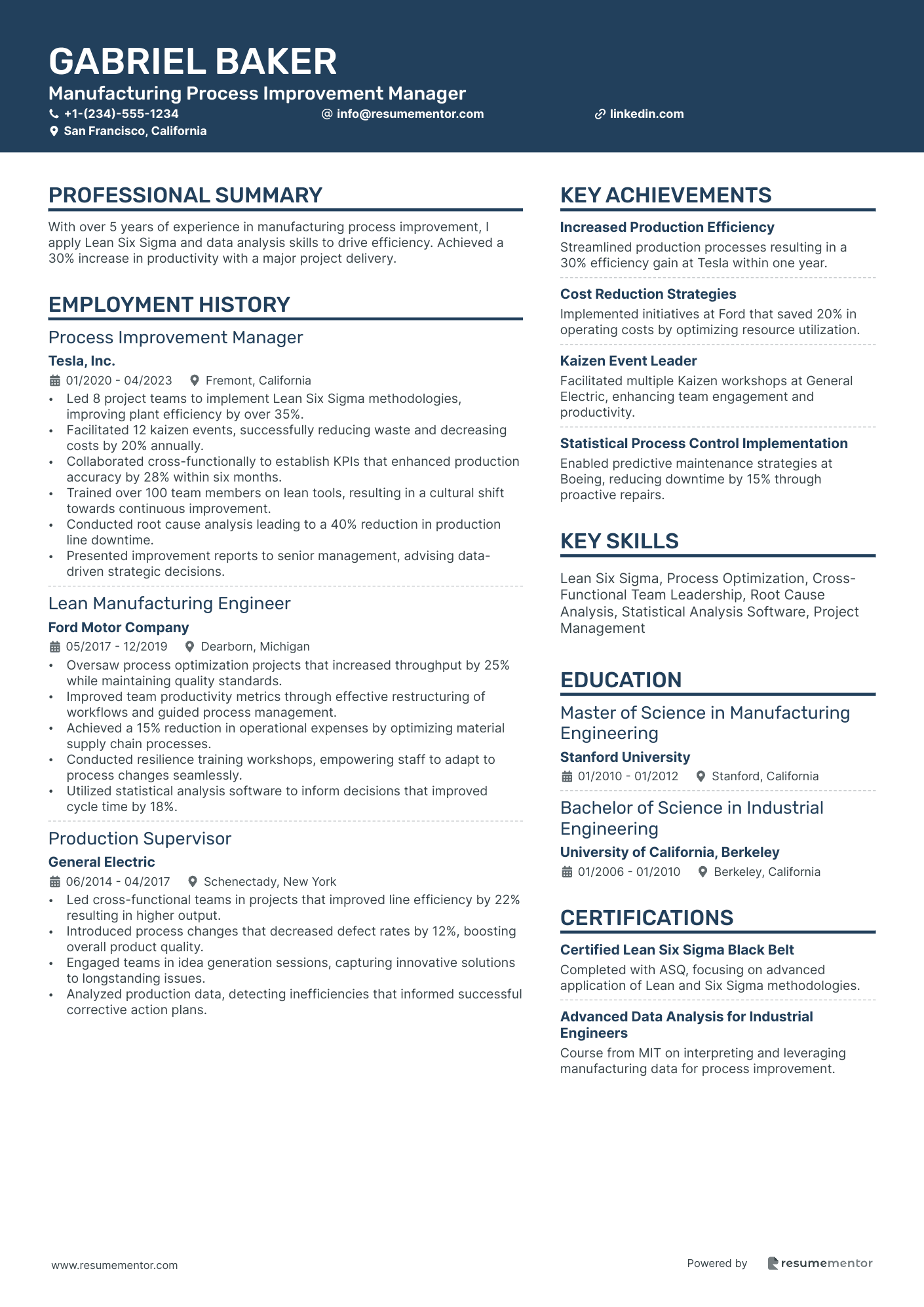 Manufacturing Process Improvement Manager