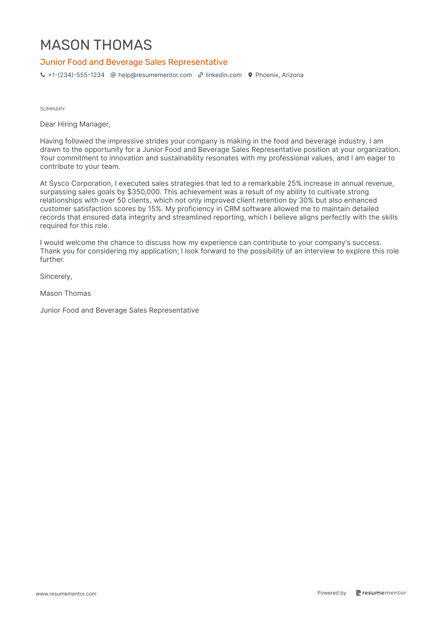 Junior Food and Beverage Sales Representative