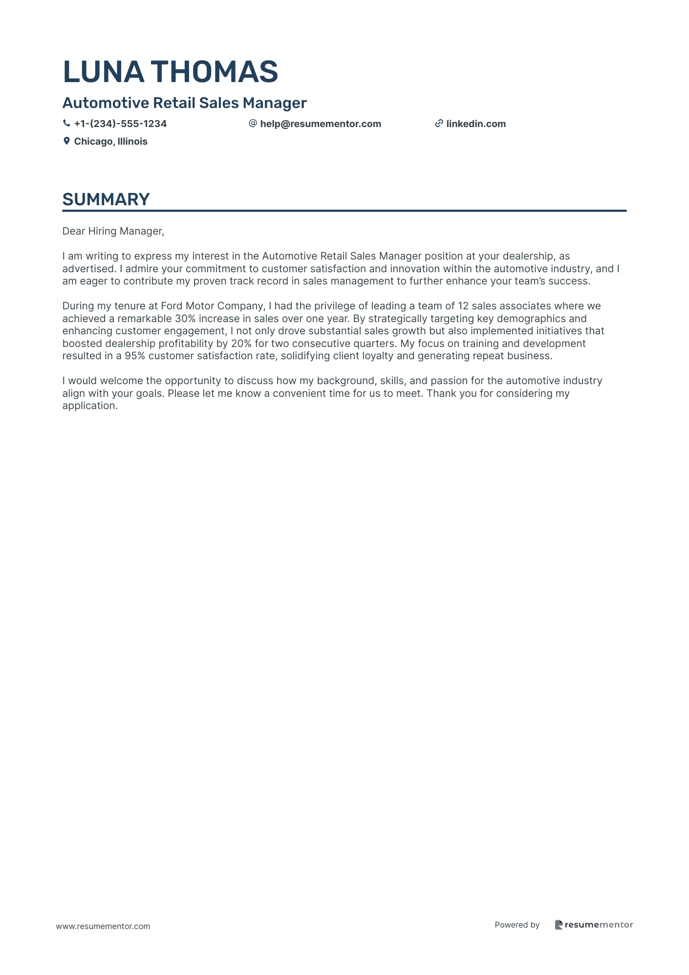 Automotive Retail Sales Manager