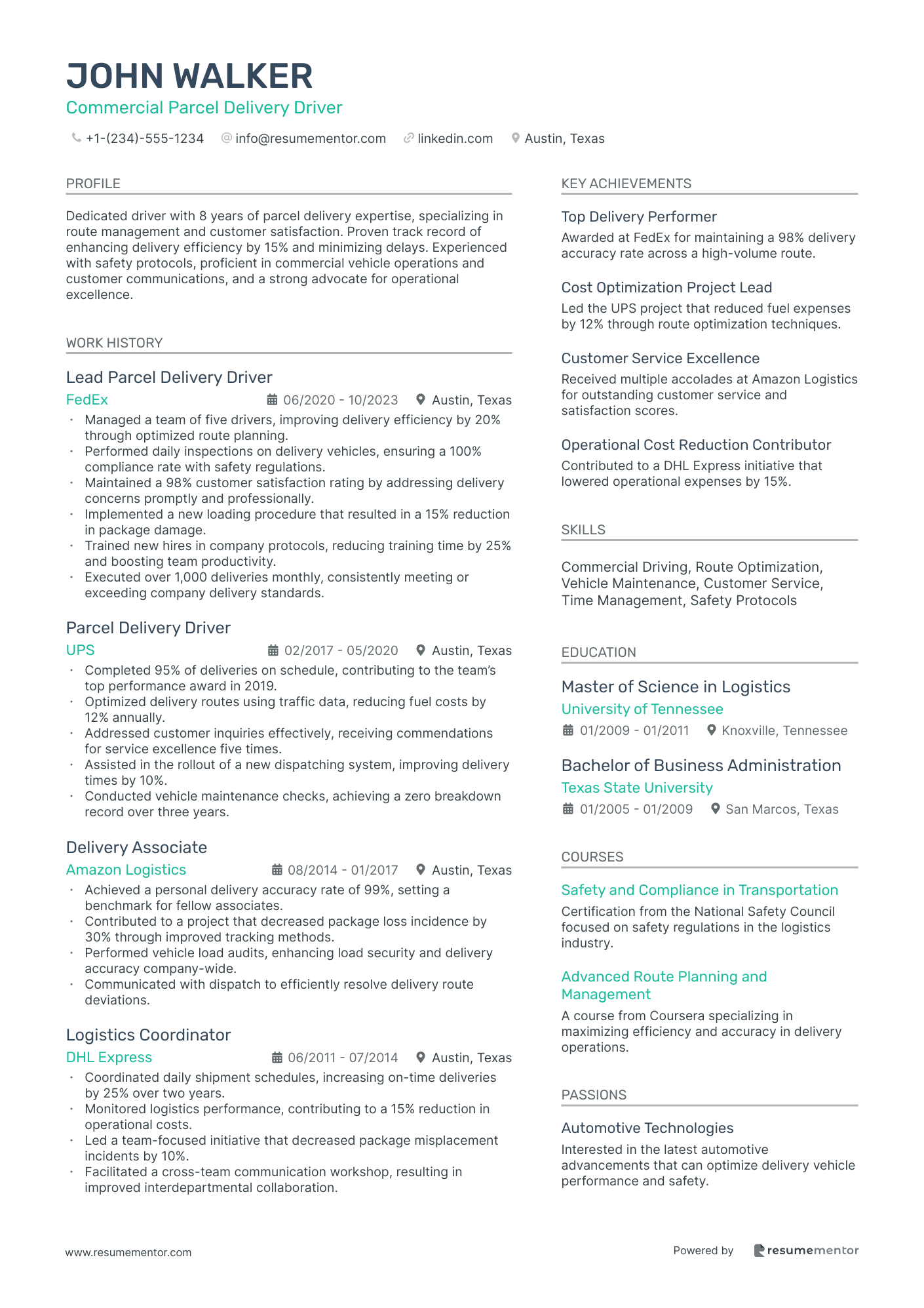 Commercial Parcel Delivery Driver
