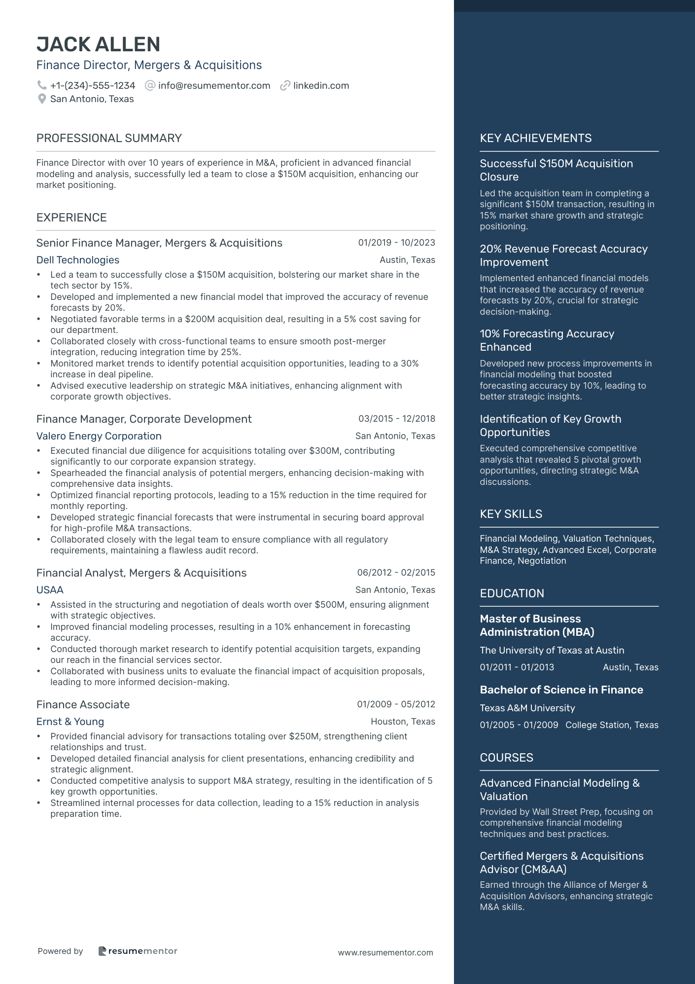 Finance Director, Mergers & Acquisitions