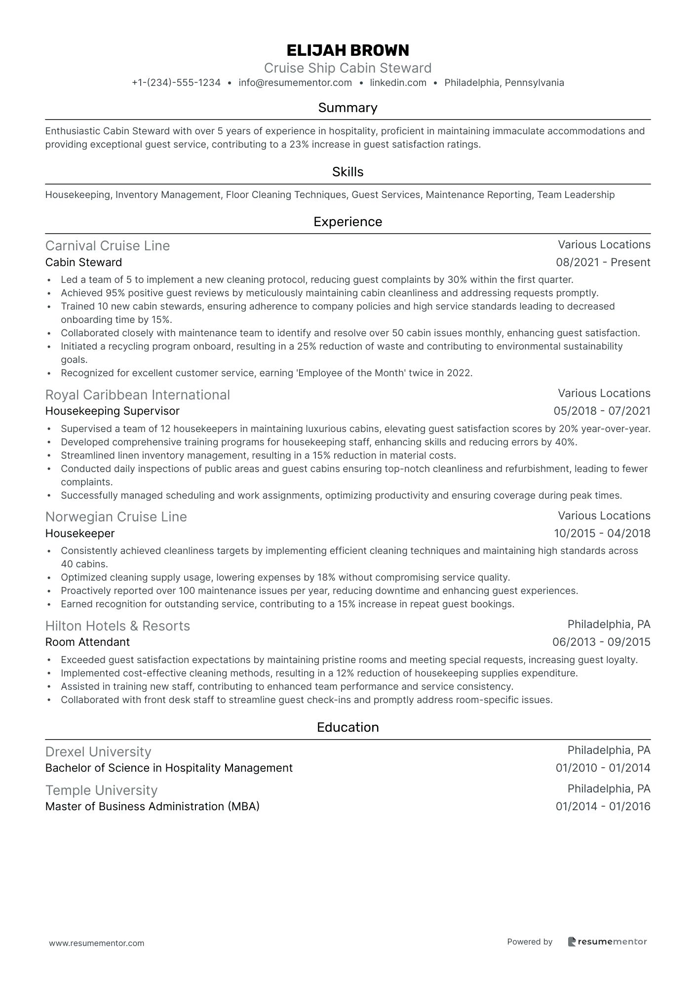 Cruise Ship Cabin Steward