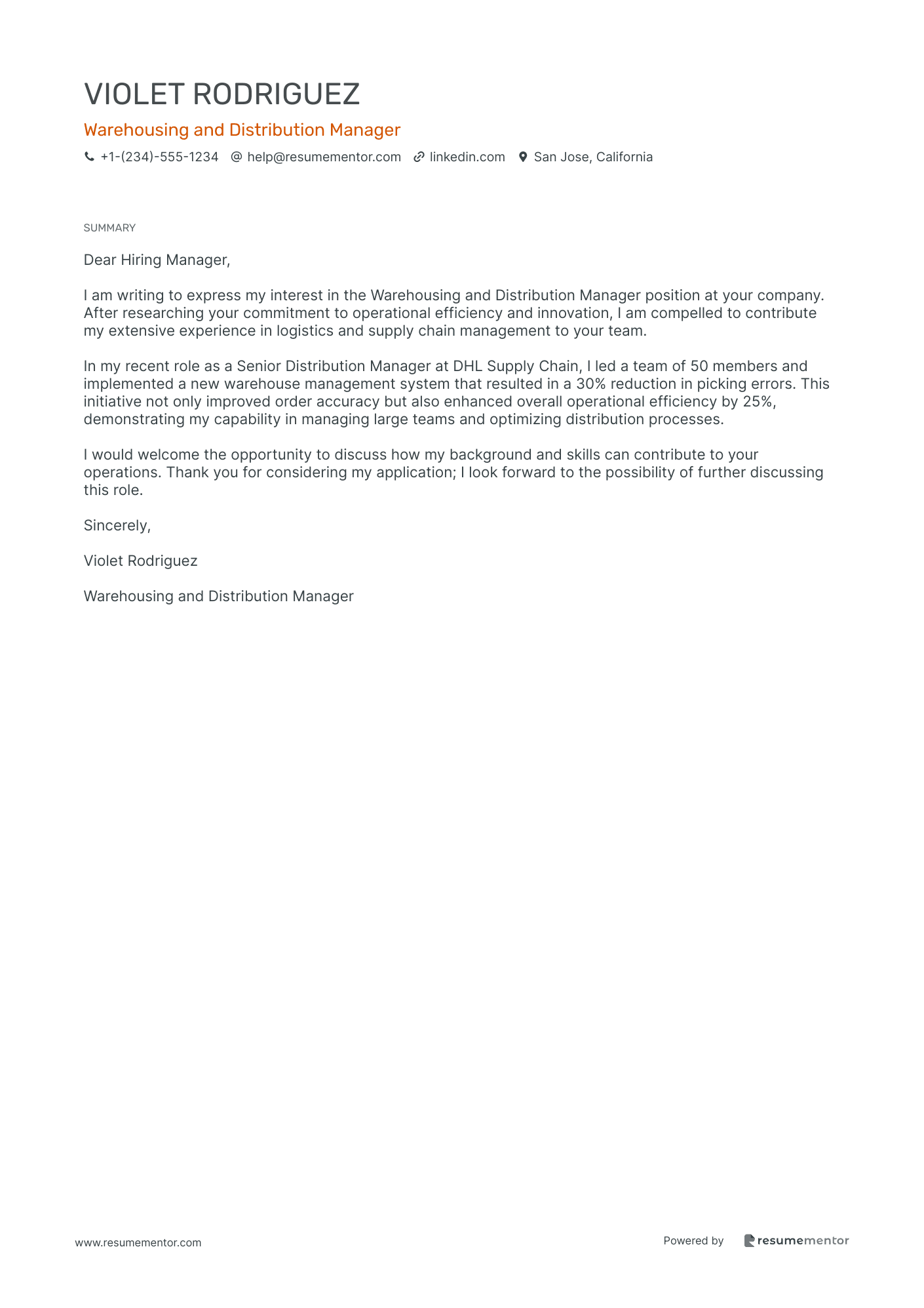 Warehousing and Distribution Manager
