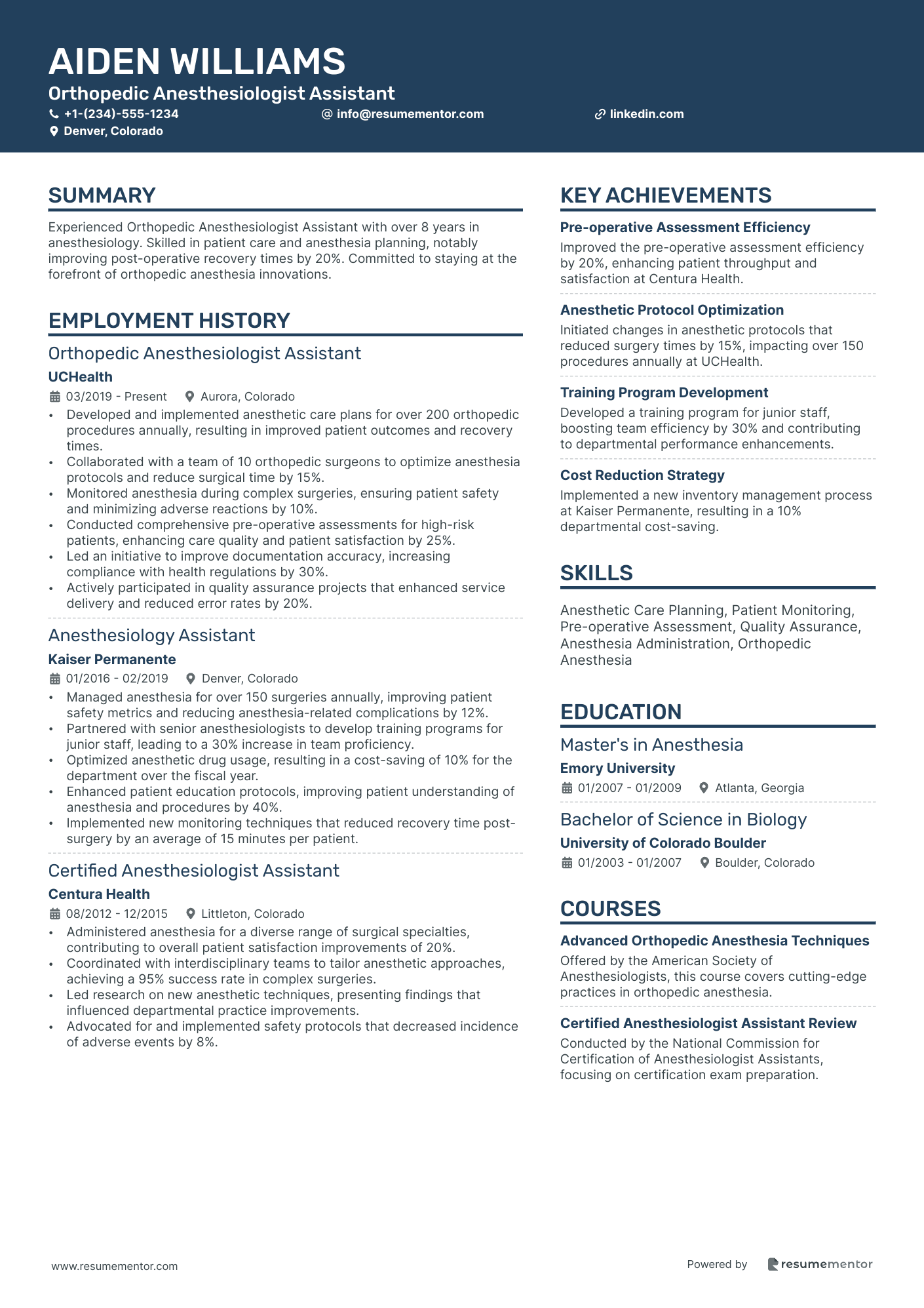Orthopedic Anesthesiologist Assistant