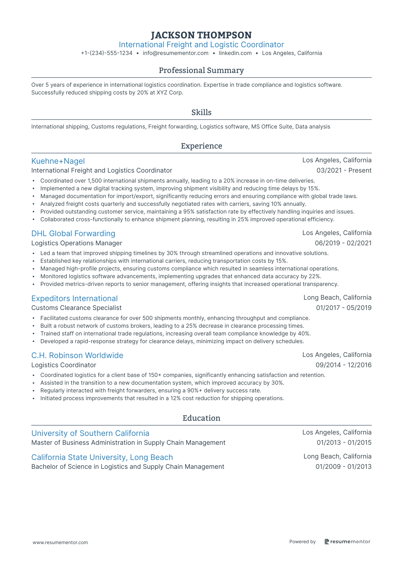 International Freight and Logistic Coordinator