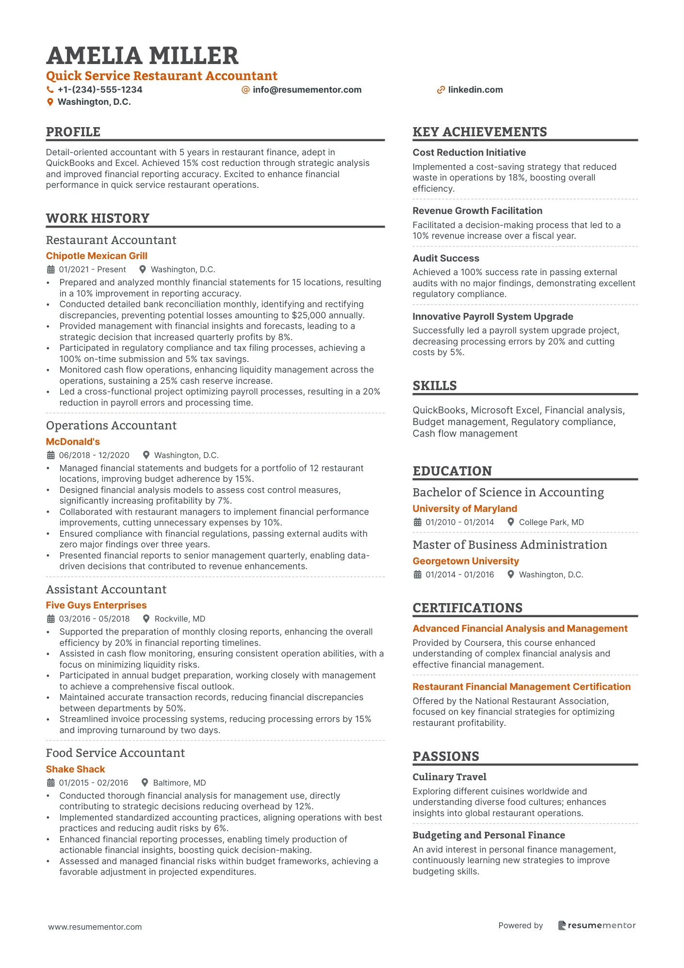 Quick Service Restaurant Accountant