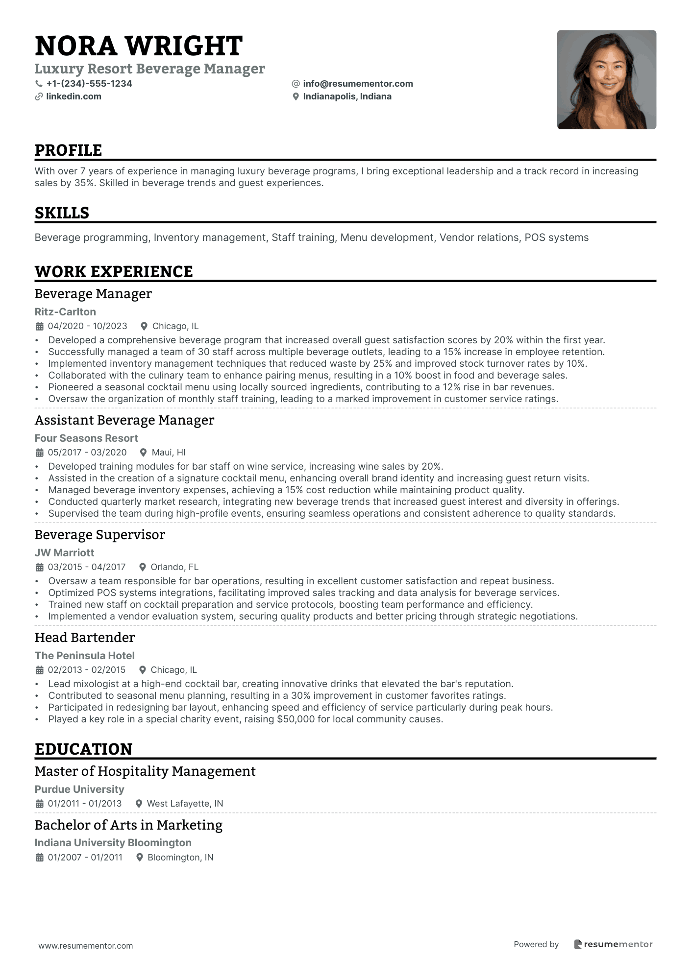 Luxury Resort Beverage Manager