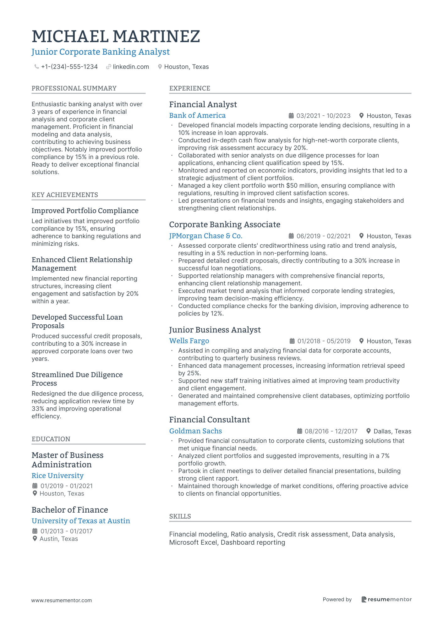 Junior Corporate Banking Analyst