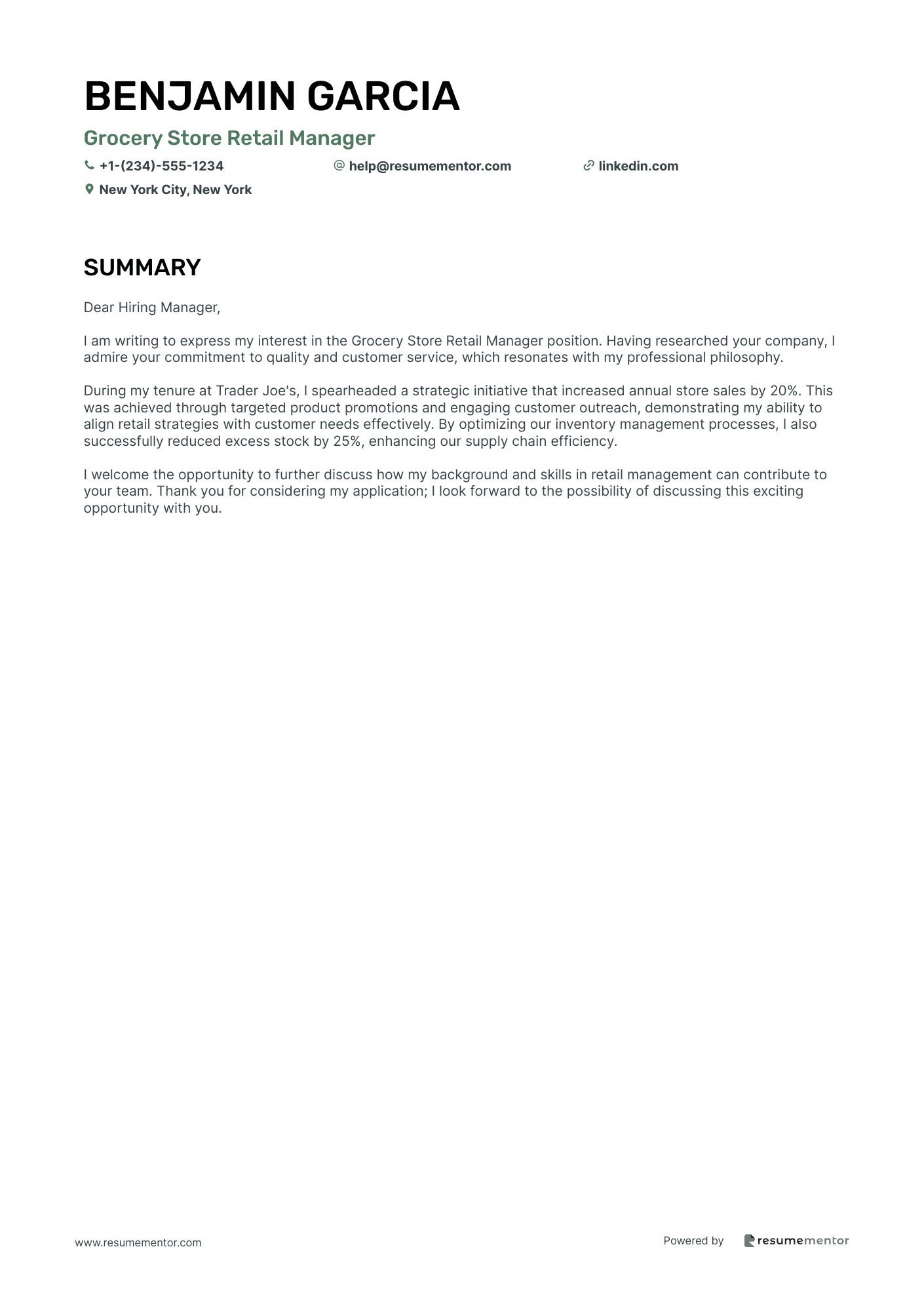 Grocery Store Retail Manager