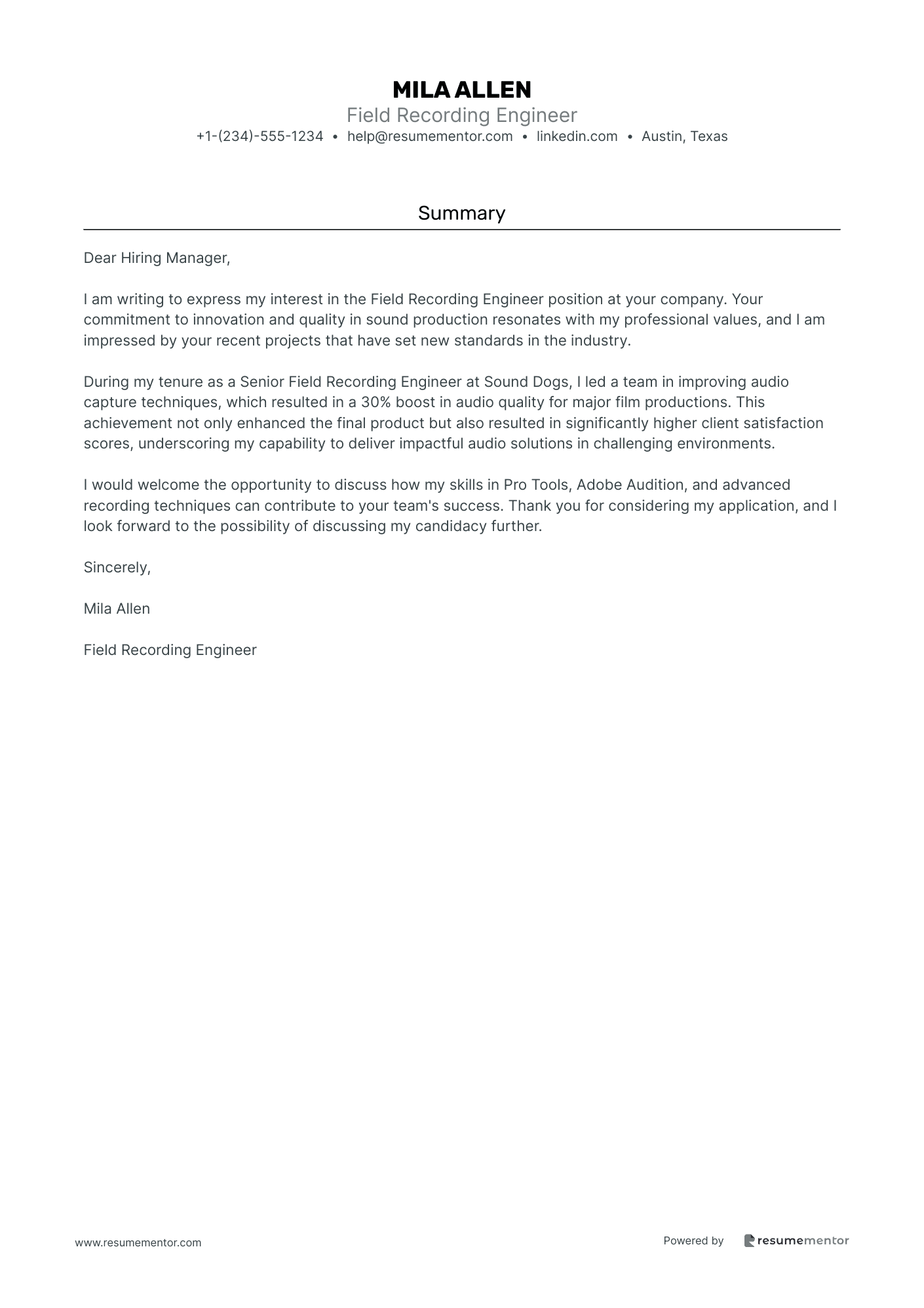Field Recording Engineer