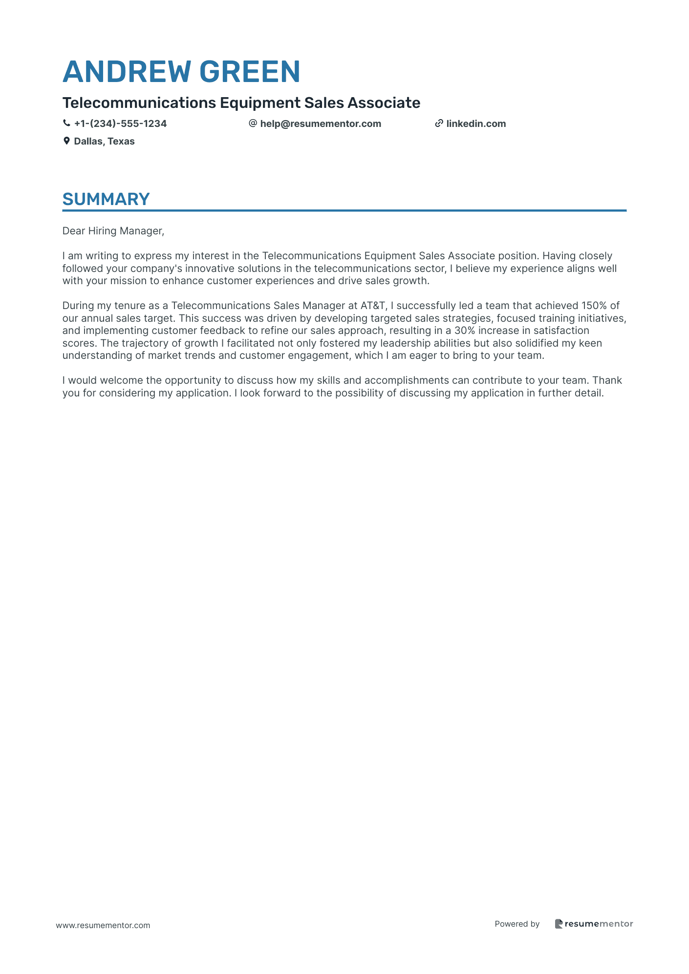 Telecommunications Equipment Sales Associate