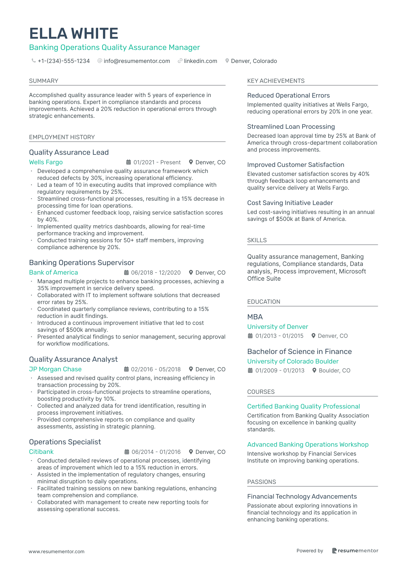Banking Operations Quality Assurance Manager