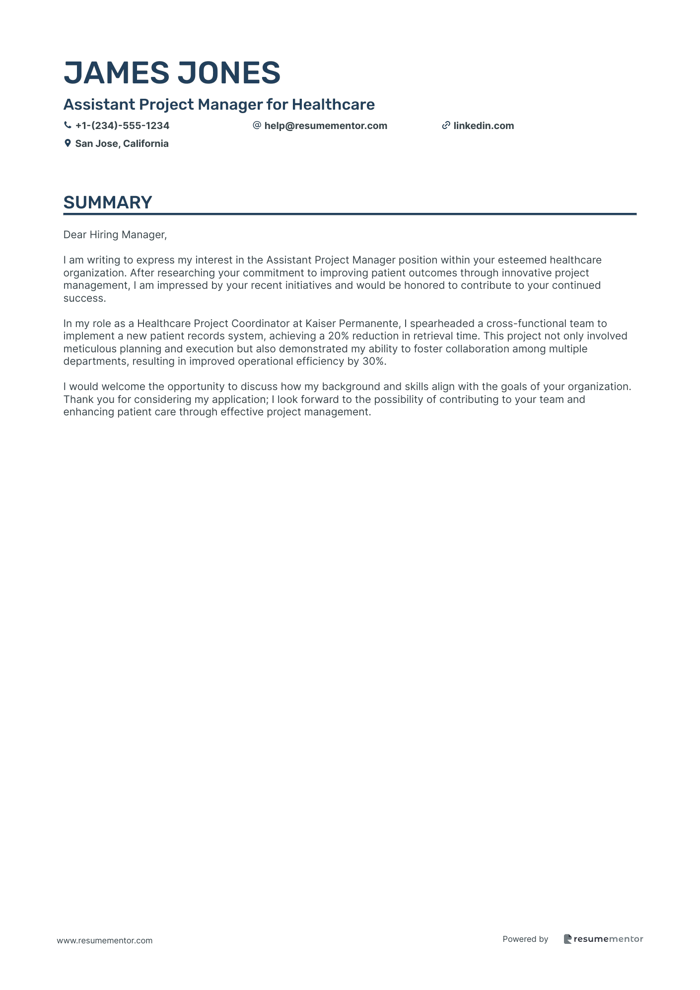 Assistant Project Manager for Healthcare