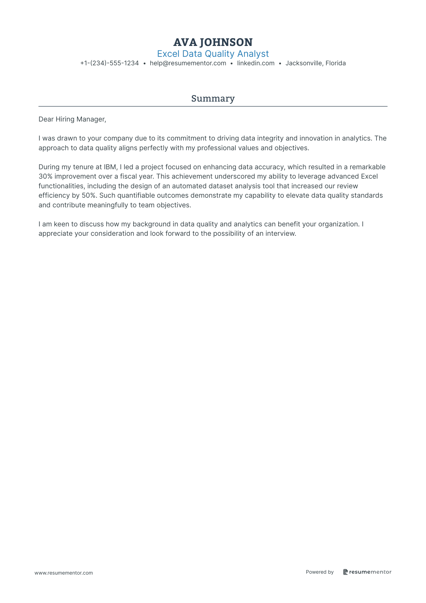 Excel Data Quality Analyst