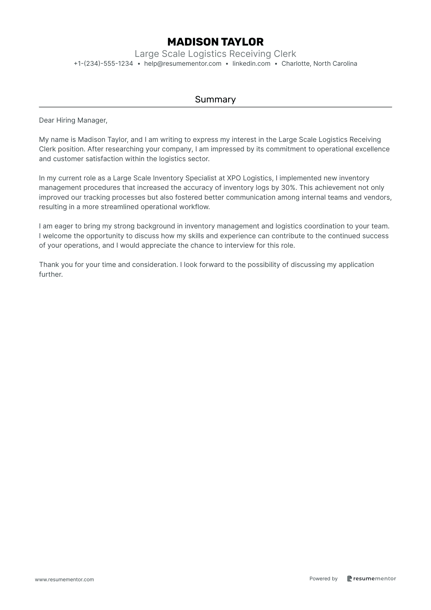 Large Scale Logistics Receiving Clerk