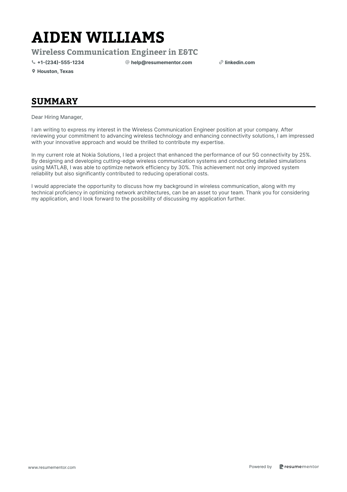 Wireless Communication Engineer in E&TC
