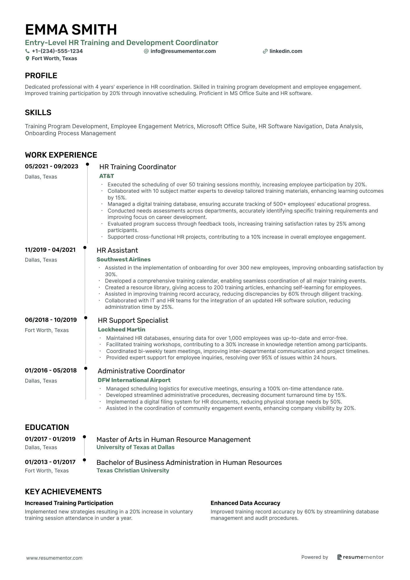 Entry Level HR Training and Development Coordinator