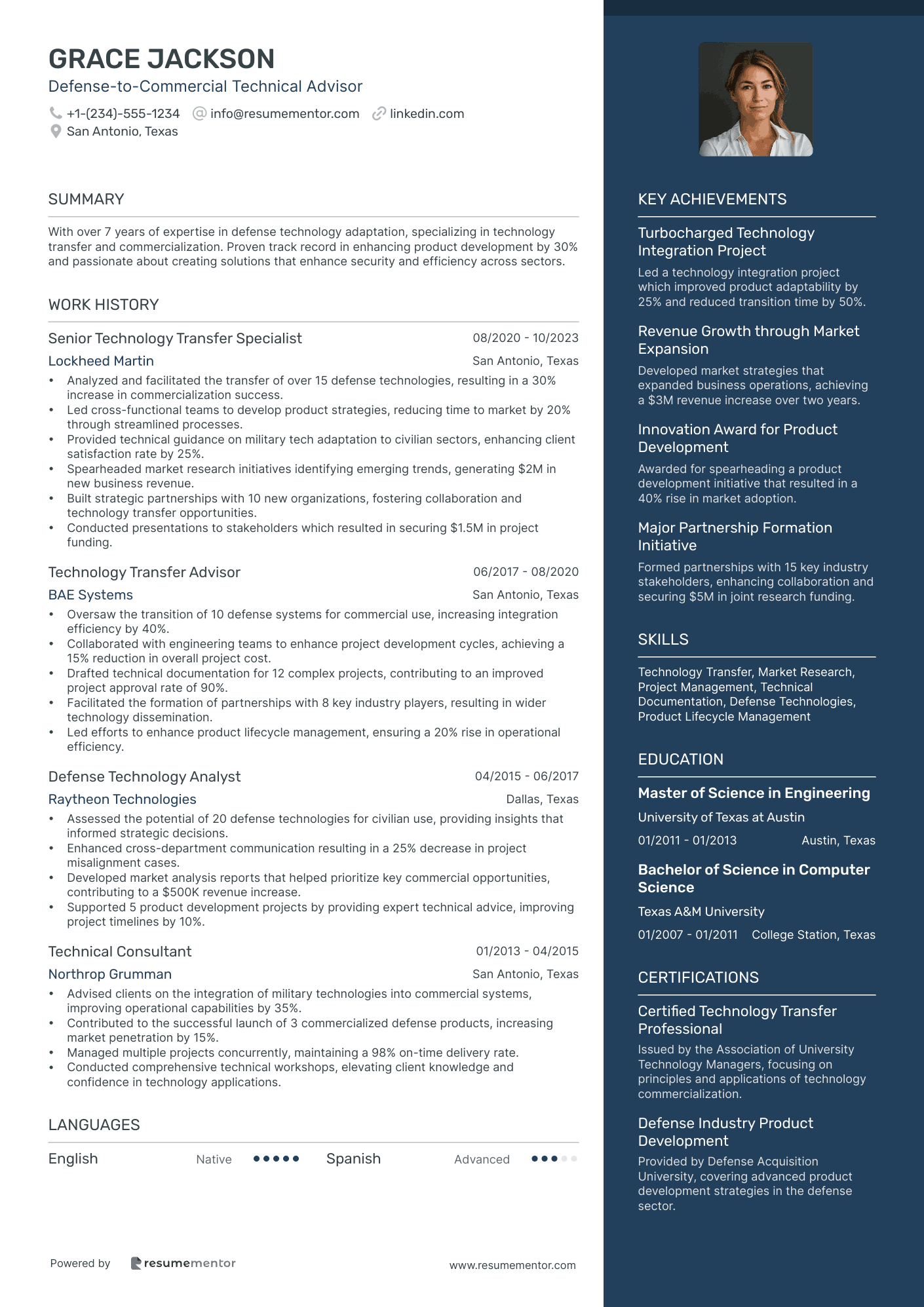 Defense to Commercial Technical Advisor