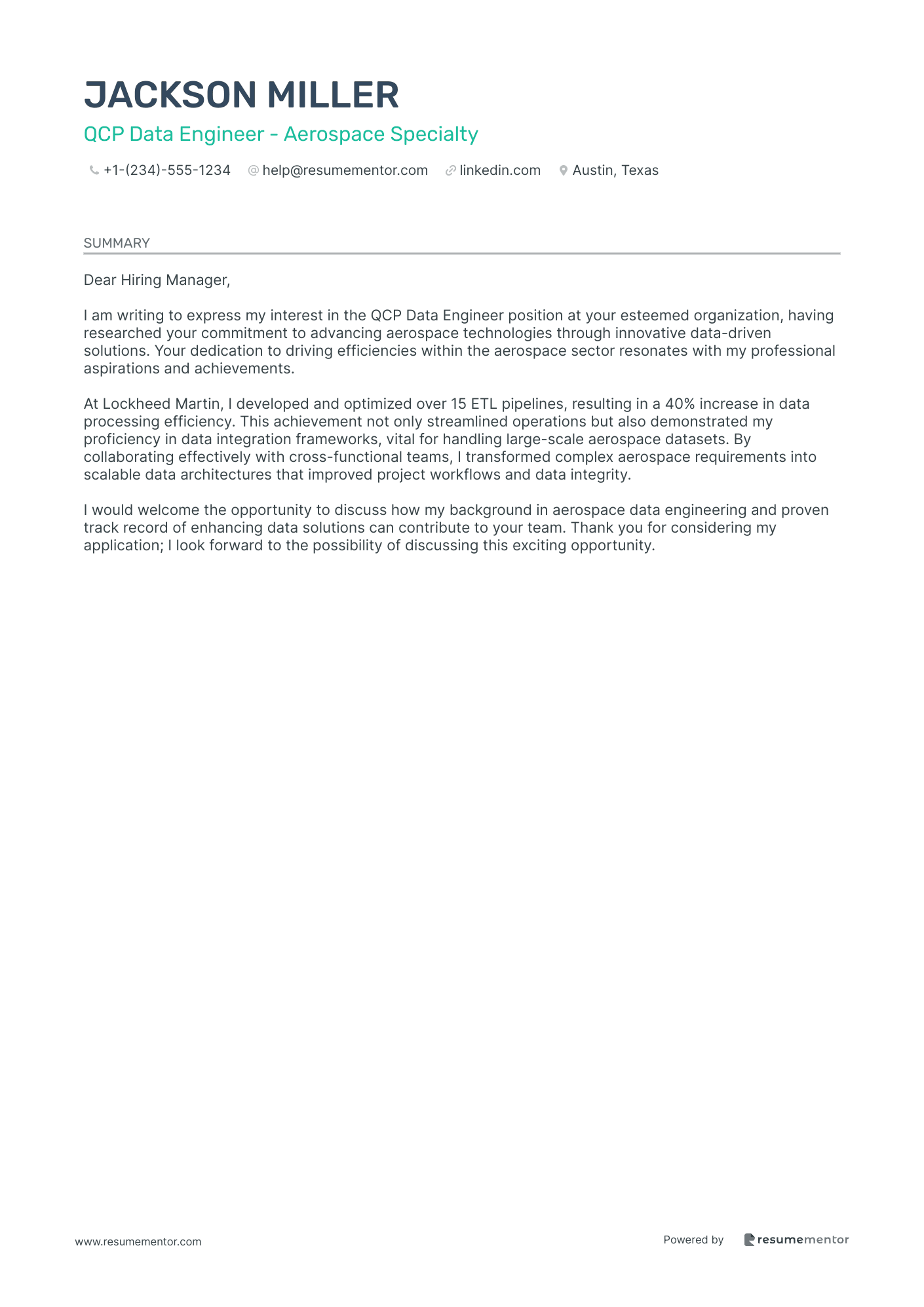 QCP Data Engineer   Aerospace Specialty