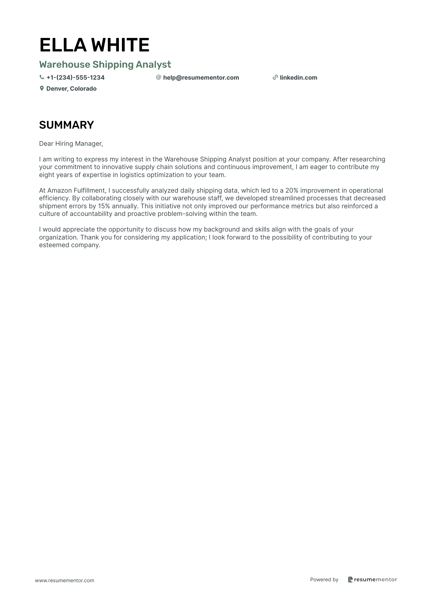 Warehouse Shipping Analyst