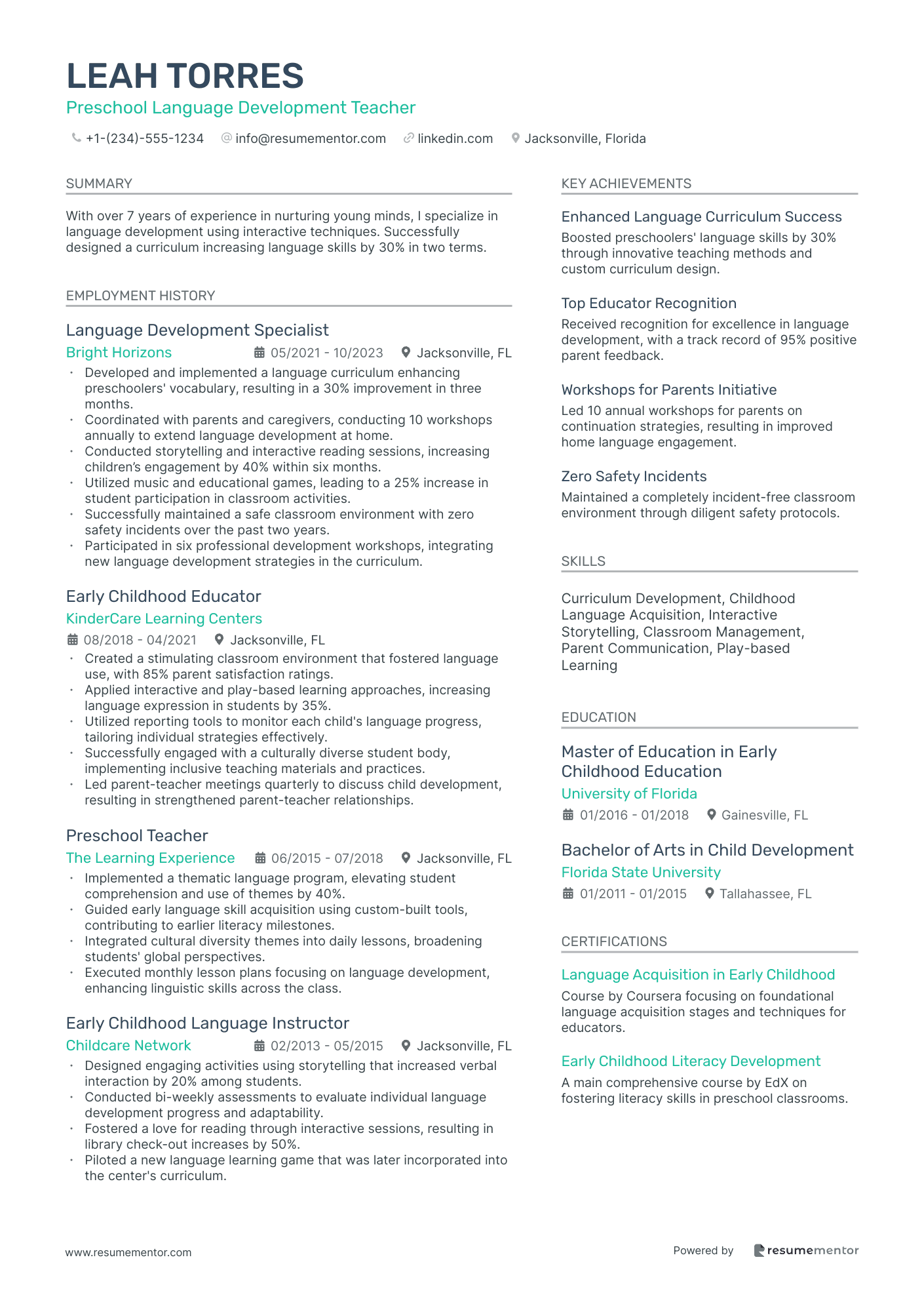 Preschool Language Development Teacher