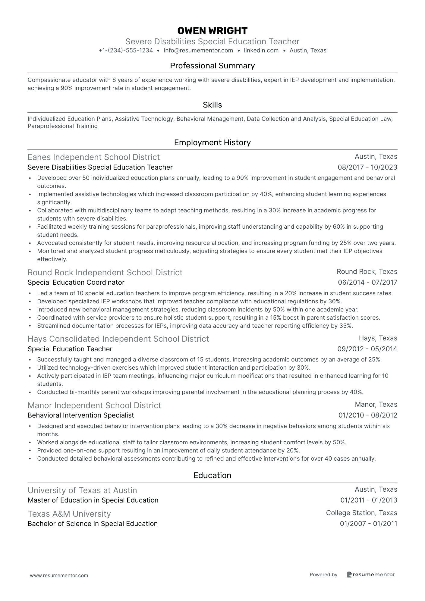 Severe Disabilities Special Education Teacher