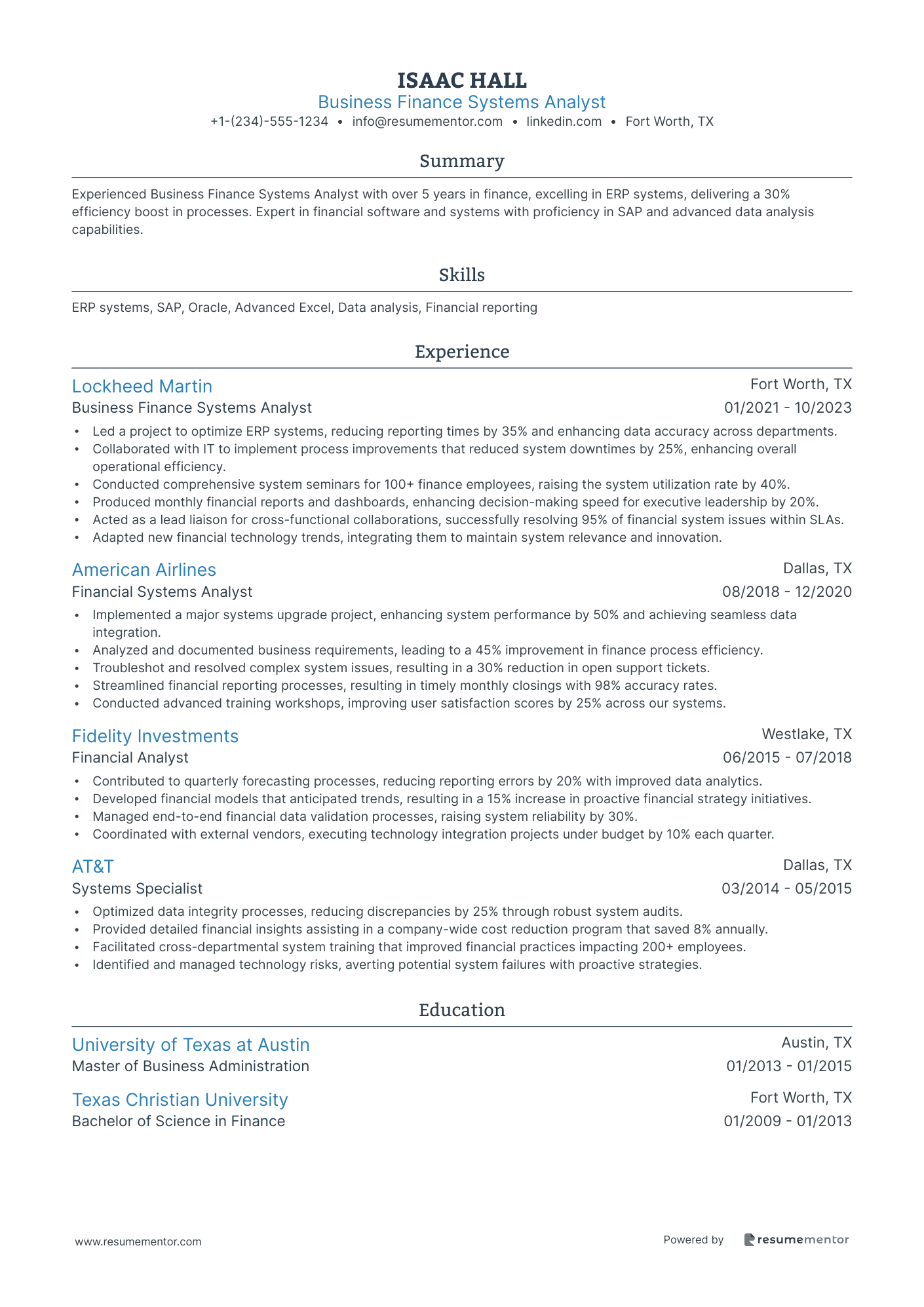 Business Finance Systems Analyst