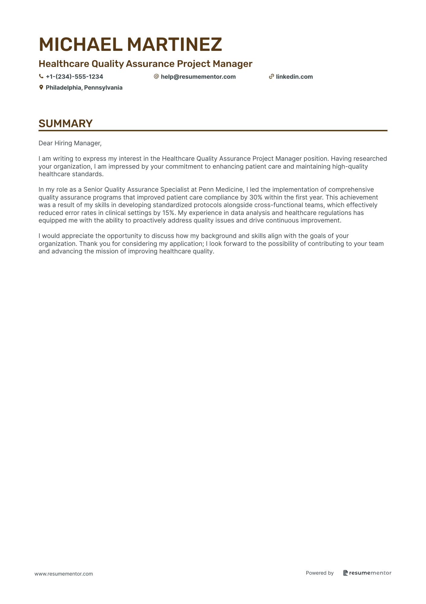 Healthcare Quality Assurance Project Manager