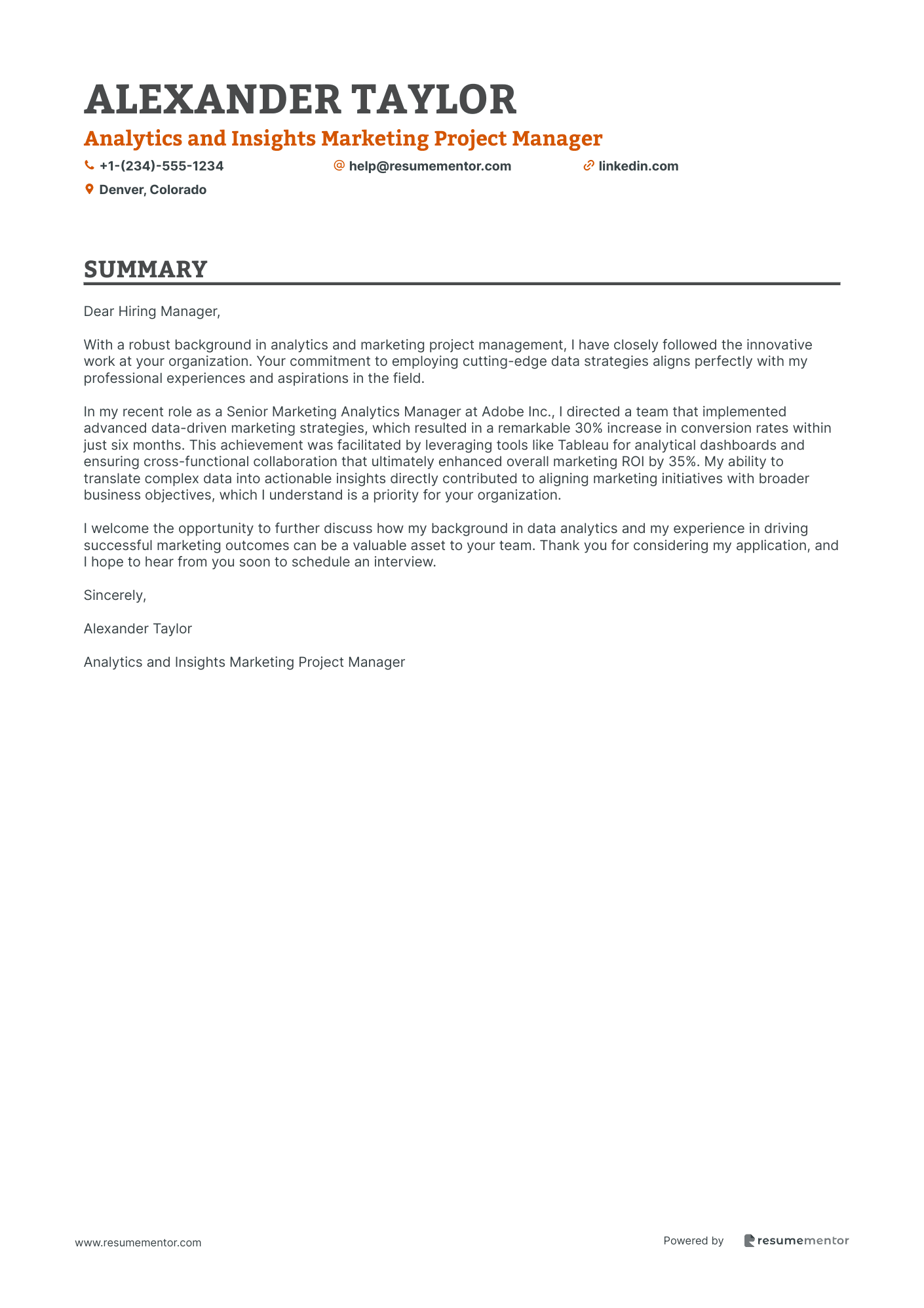 Analytics and Insights Marketing Project Manager