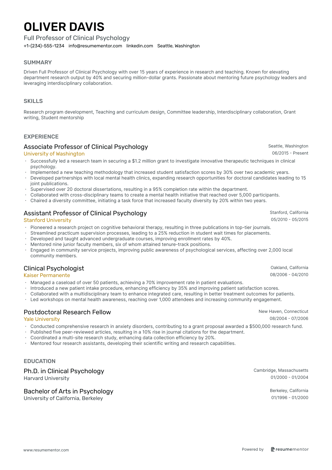 Full Professor of Clinical Psychology