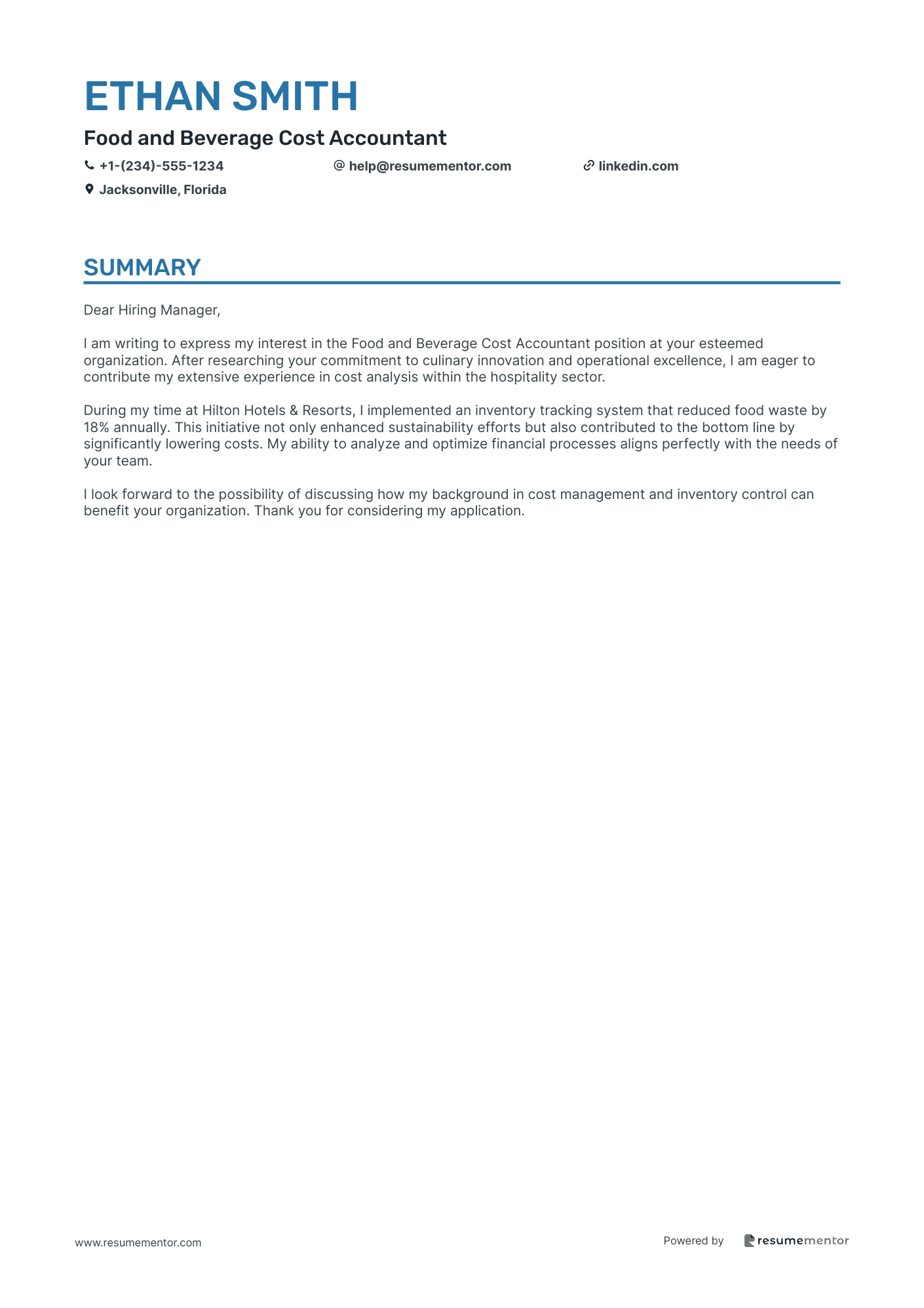 Food and Beverage Cost Accountant