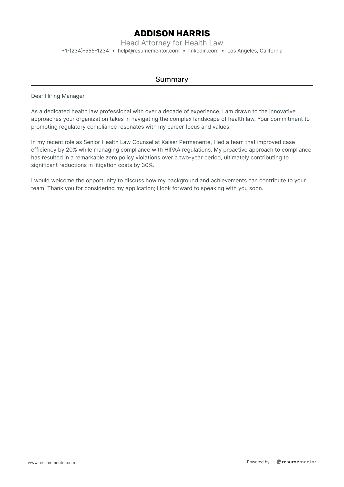 Head Attorney for Health Law