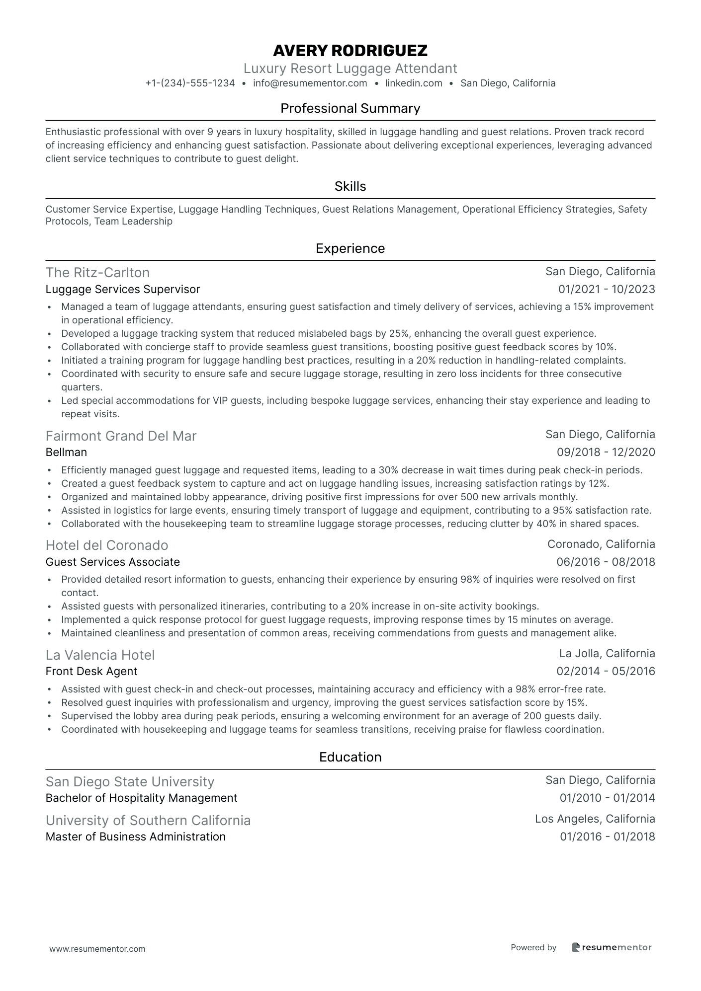 Luxury Resort Luggage Attendant