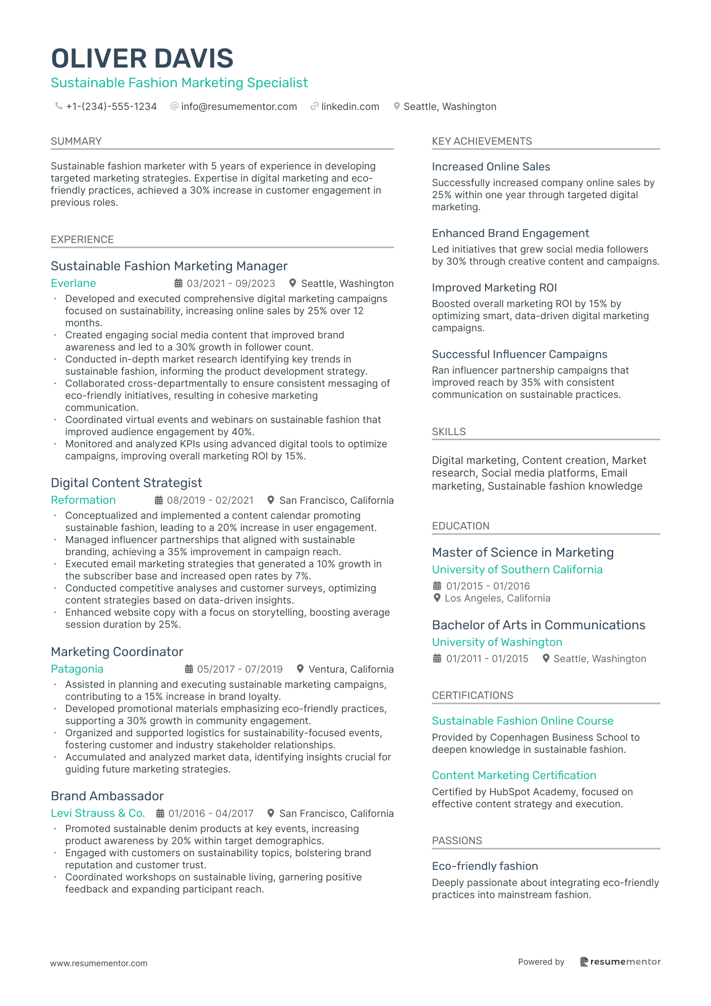 Sustainable Fashion Marketing Specialist