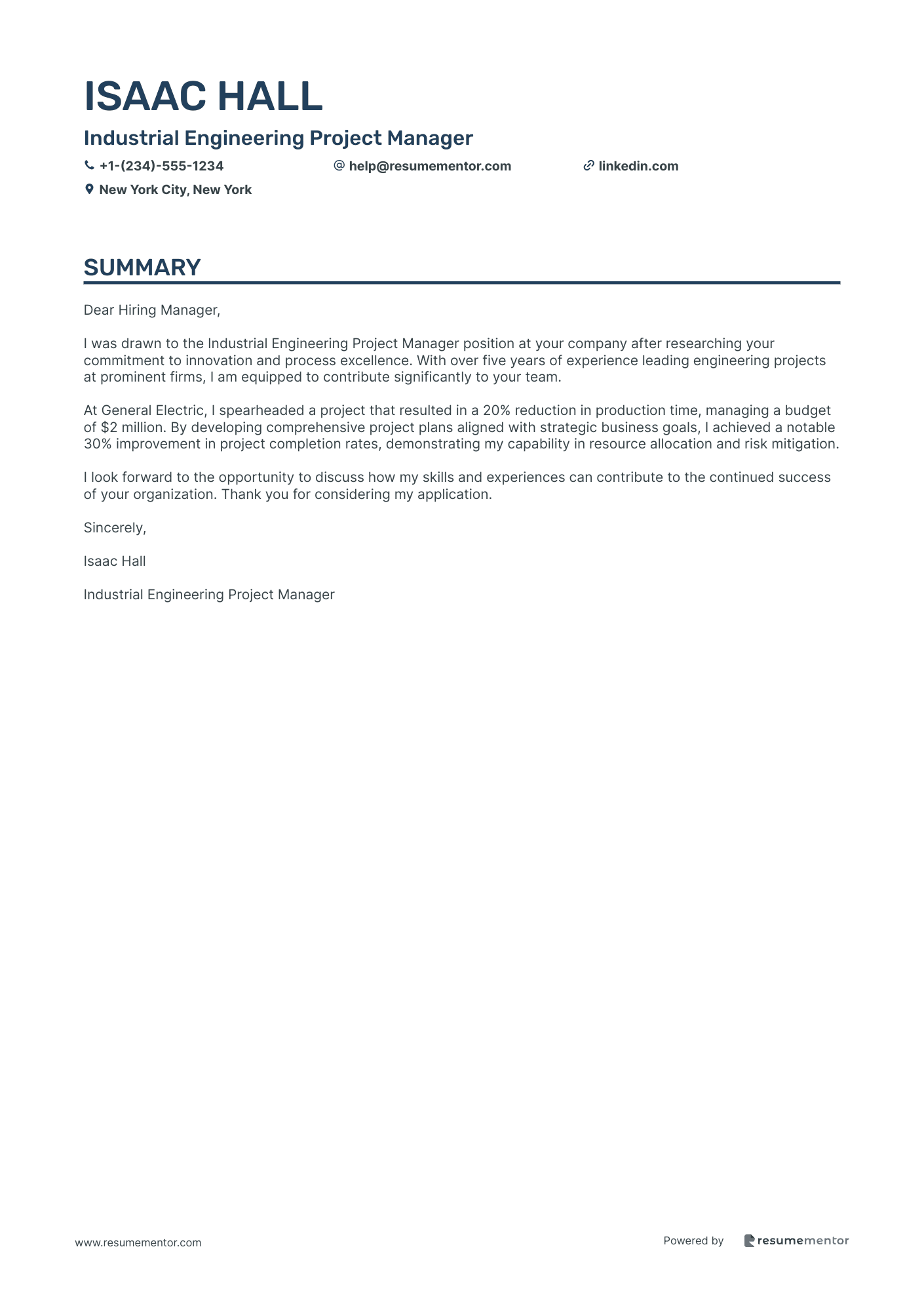 Industrial Engineering Project Manager