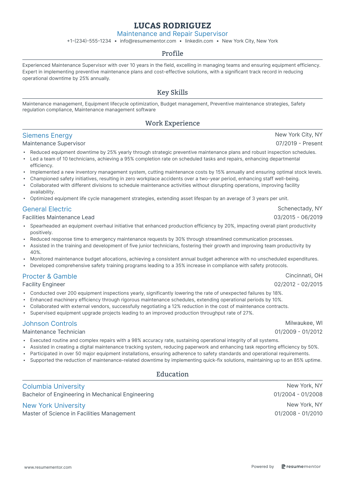 Maintenance and Repair Supervisor
