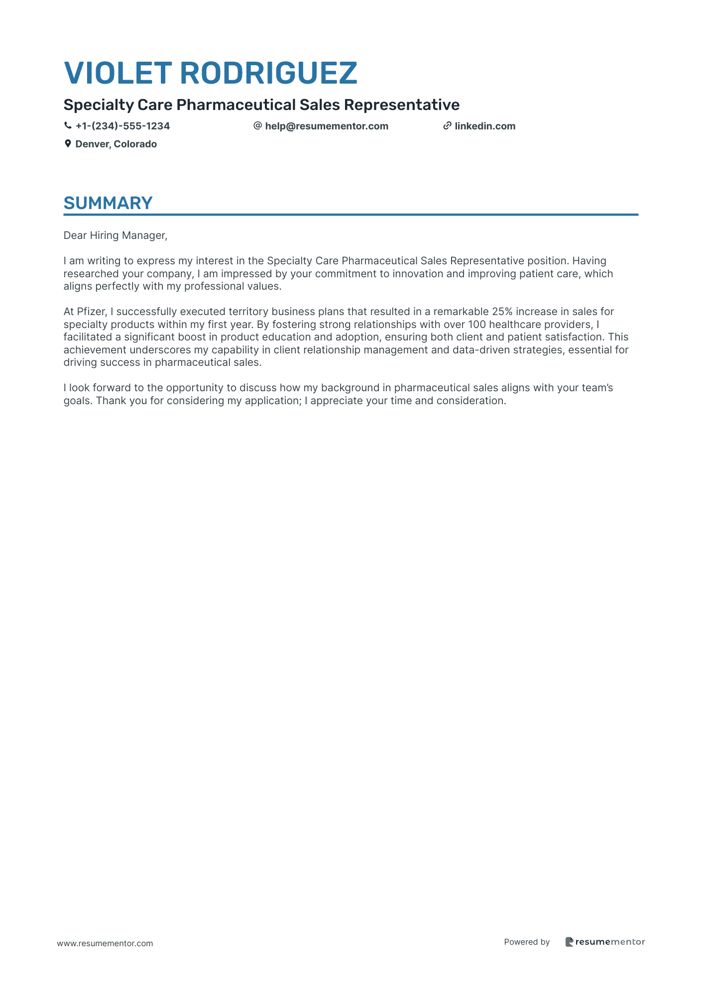 Specialty Care Pharmaceutical Sales Representative