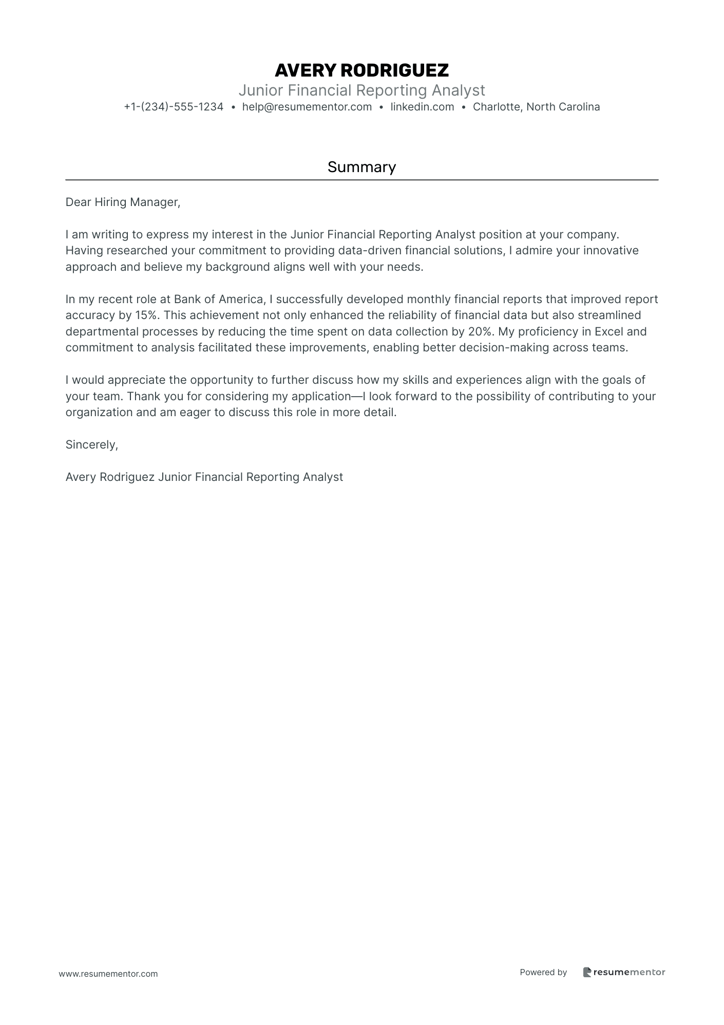 Junior Financial Reporting Analyst