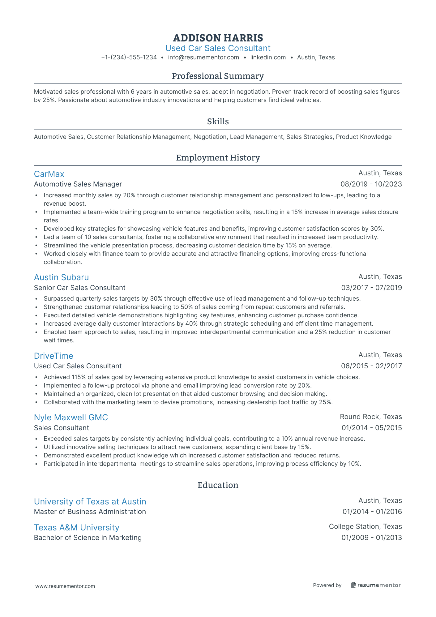 Used Car Sales Consultant