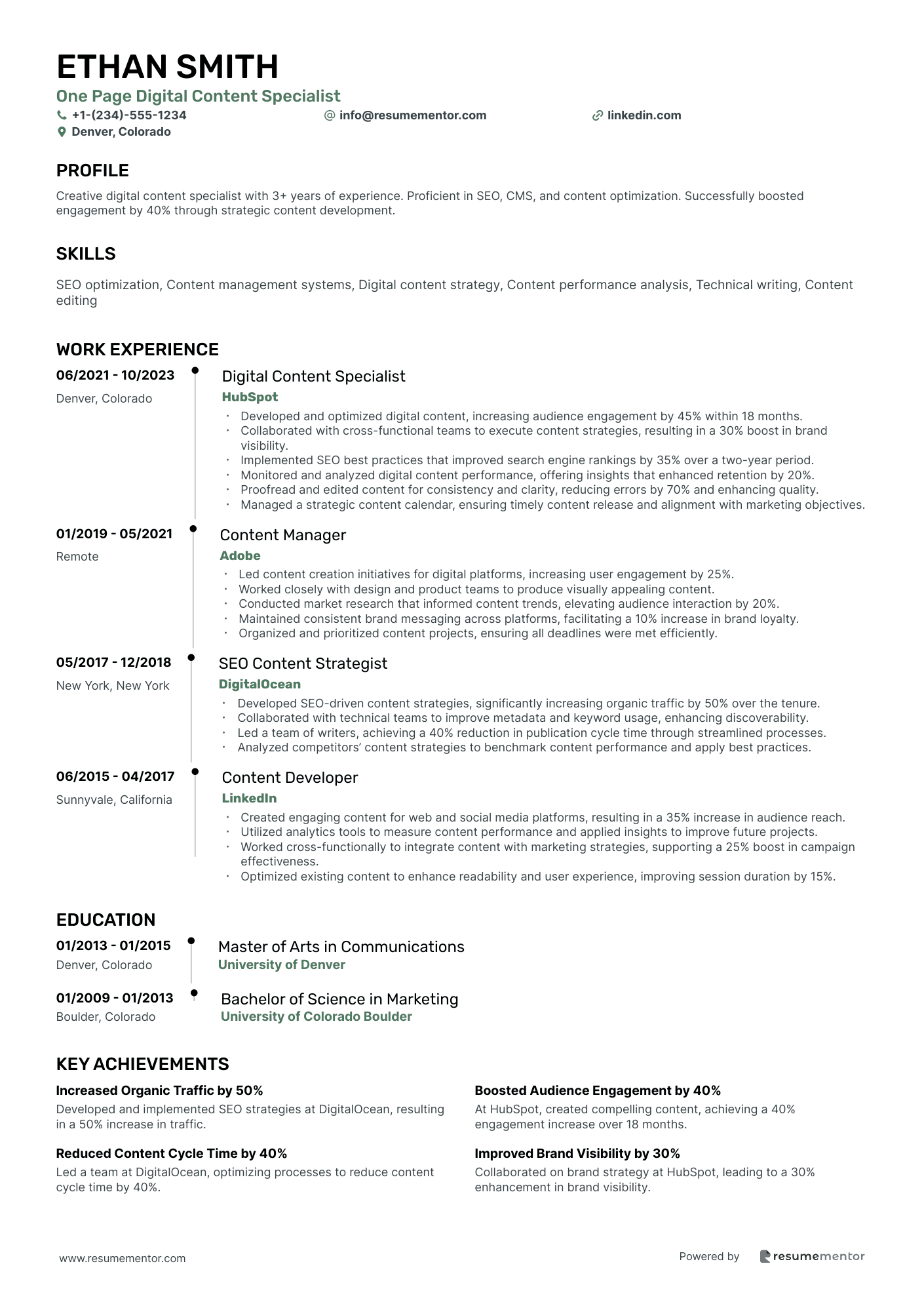 One Page Digital Content Specialist