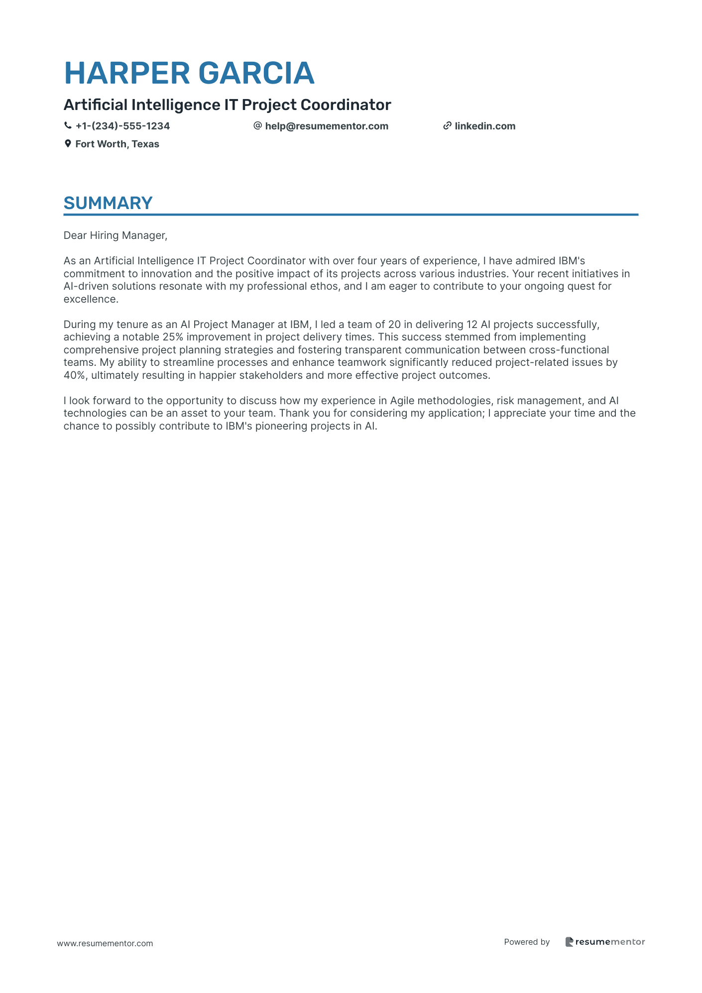 Artificial Intelligence IT Project Coordinator