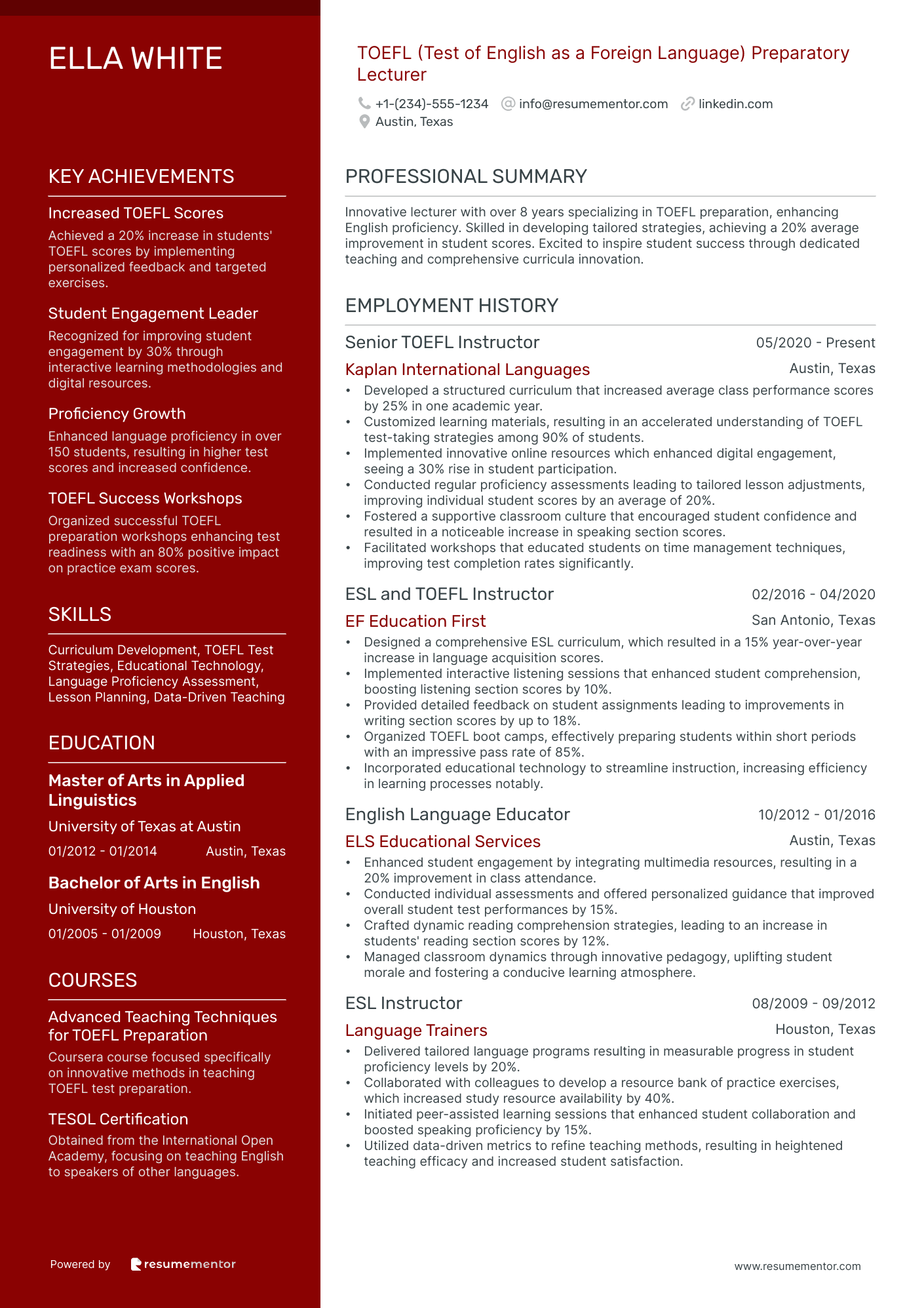 TOEFL (Test of English as a Foreign Language) Preparatory Lecturer