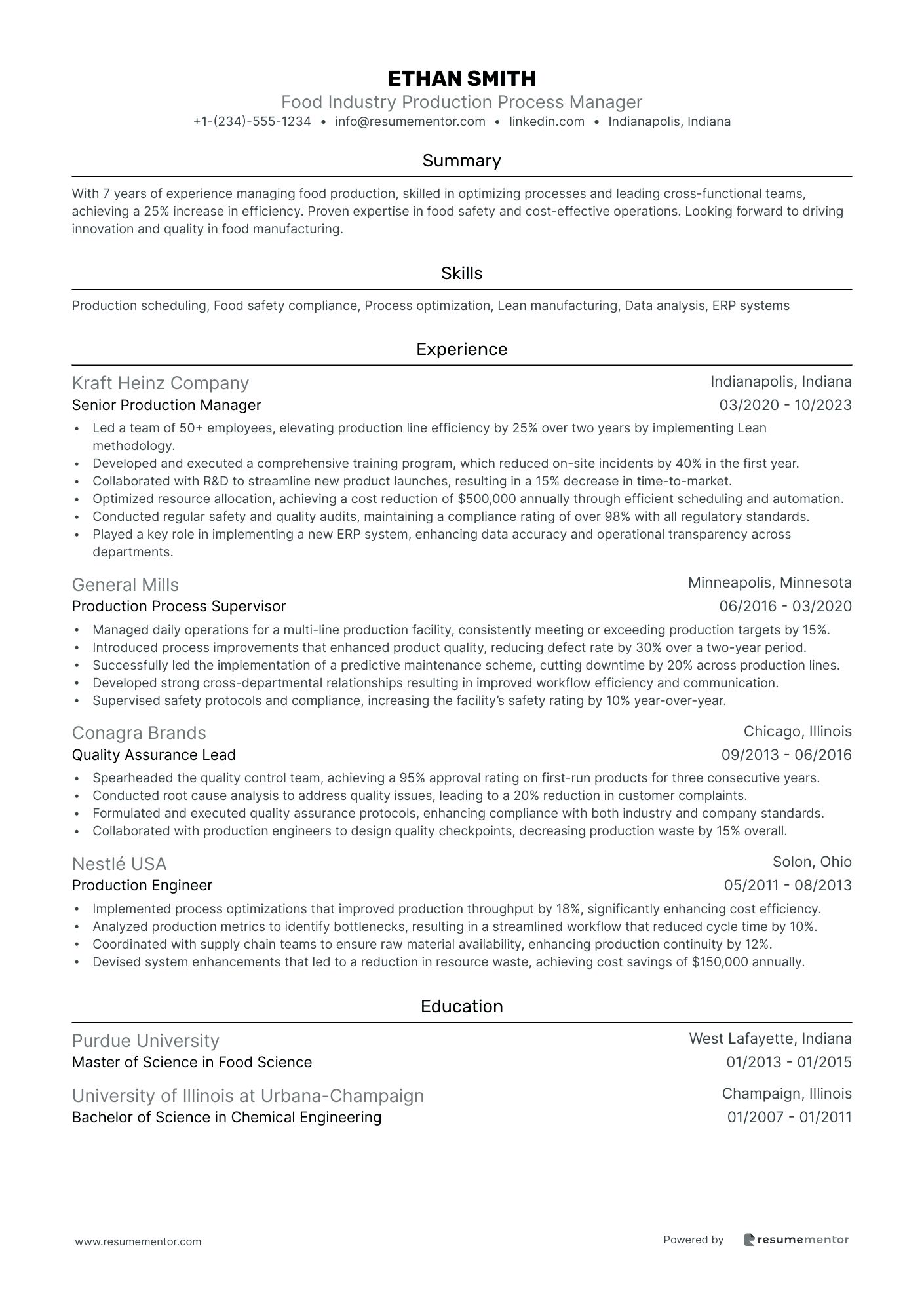 Food Industry Production Process Manager