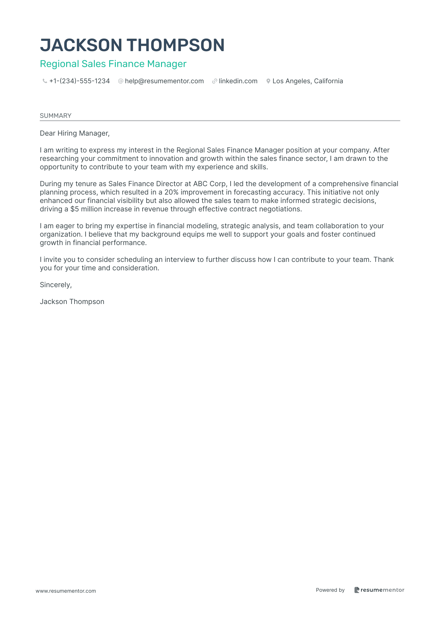 Regional Sales Finance Manager