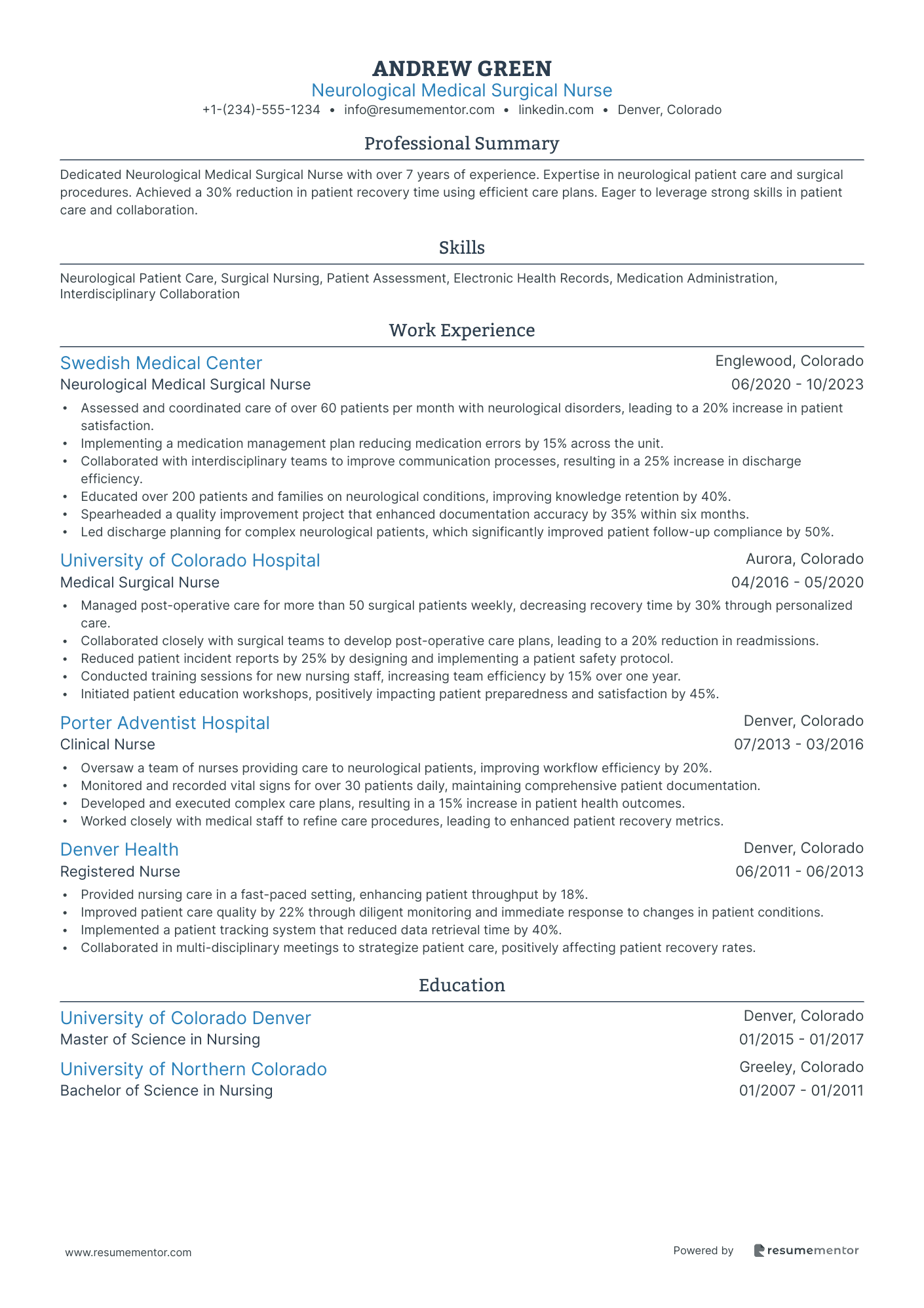 Neurological Medical Surgical Nurse