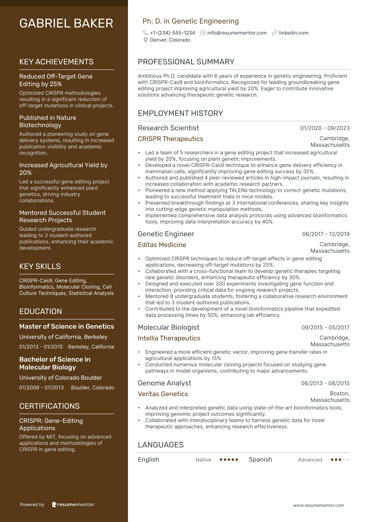 Ph. D. in Genetic Engineering