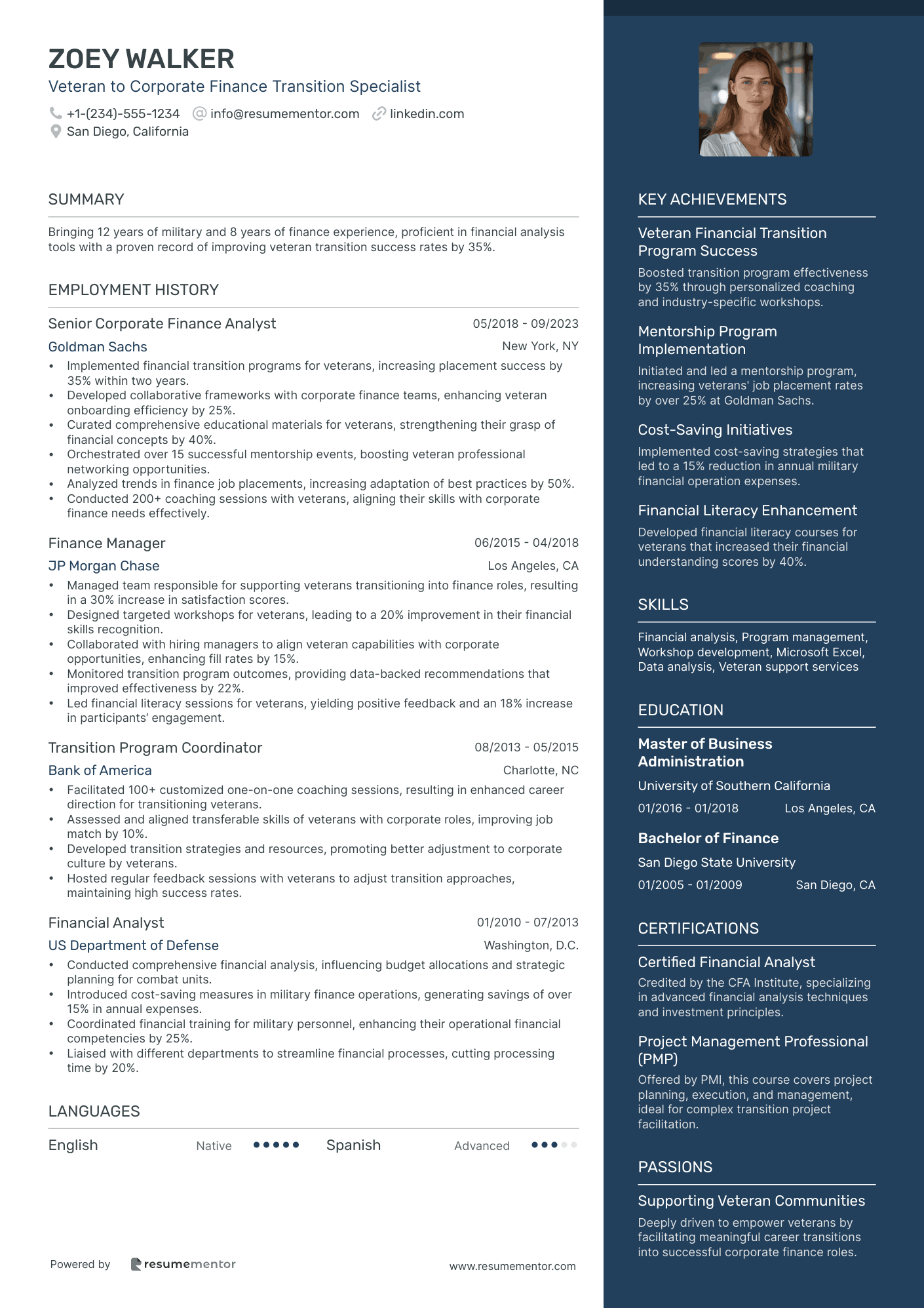 Veteran to Corporate Finance Transition Specialist