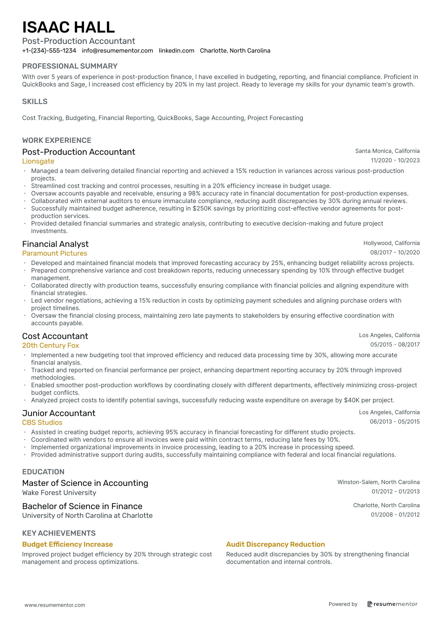Post Production Accountant