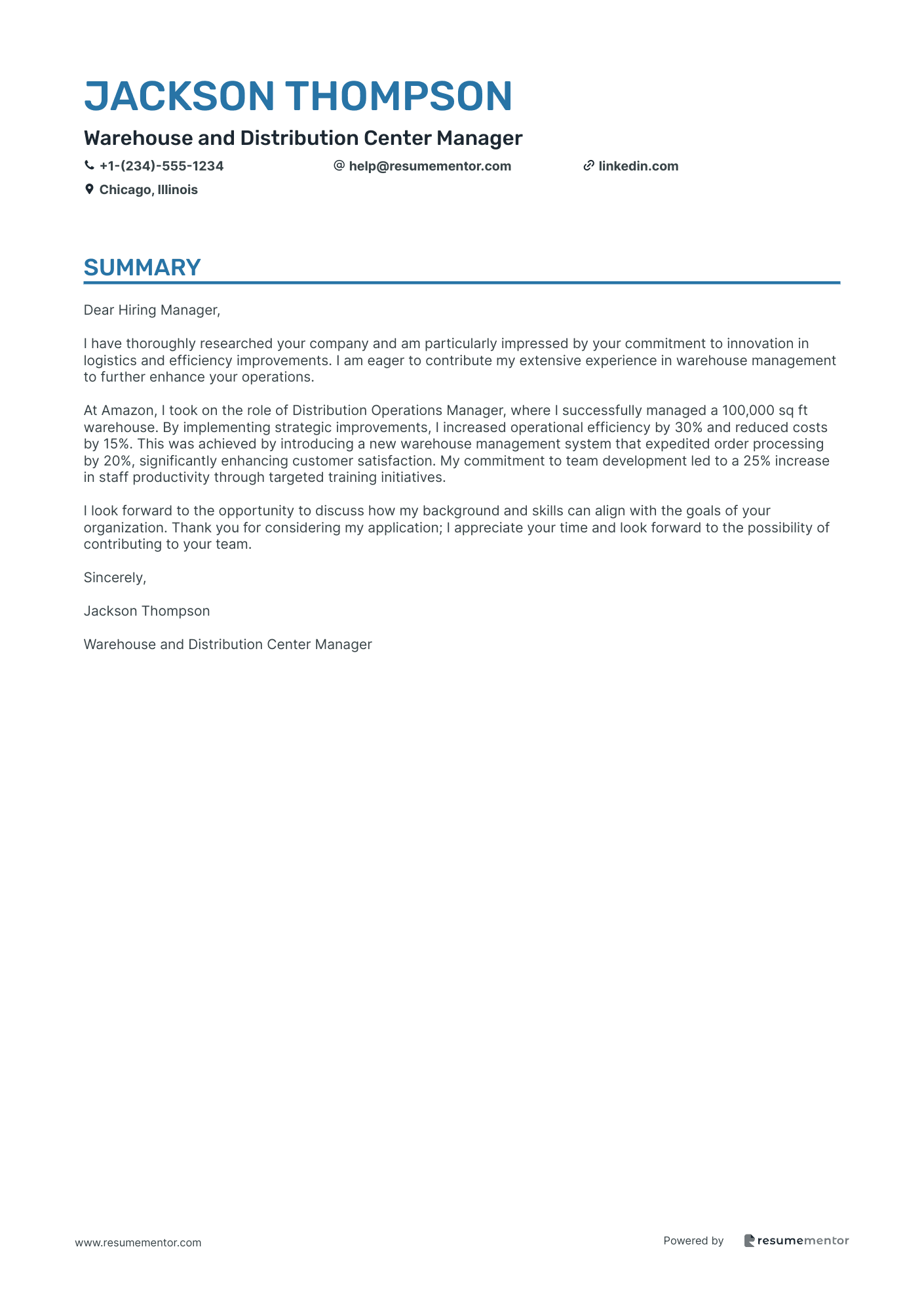 Warehouse and Distribution Center Manager