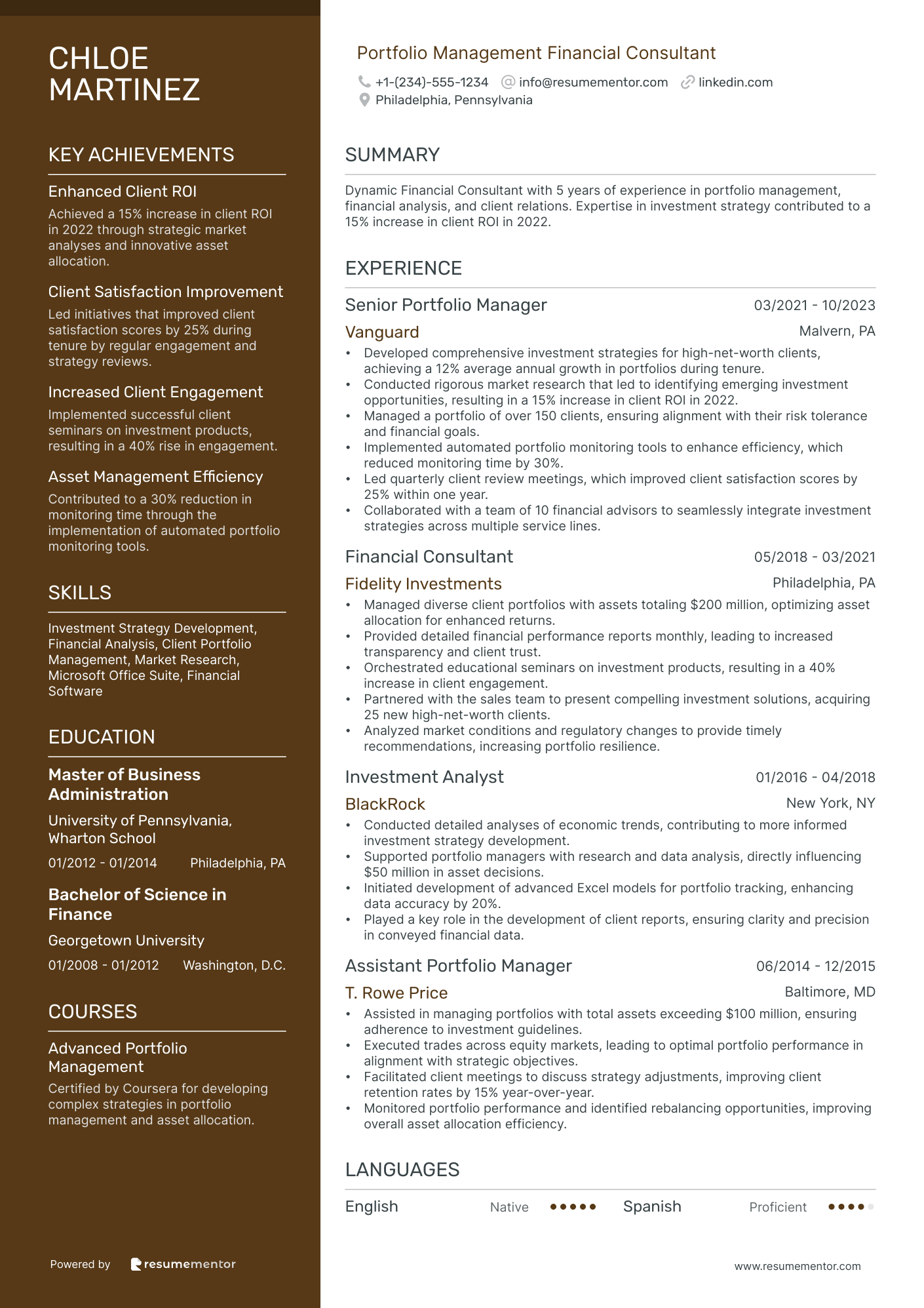 Portfolio Management Financial Consultant